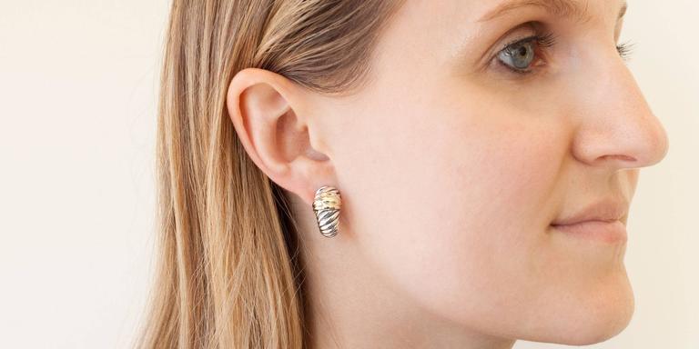 David Yurman Silver And Gold Cable Shrimp J Hoop Omega Back