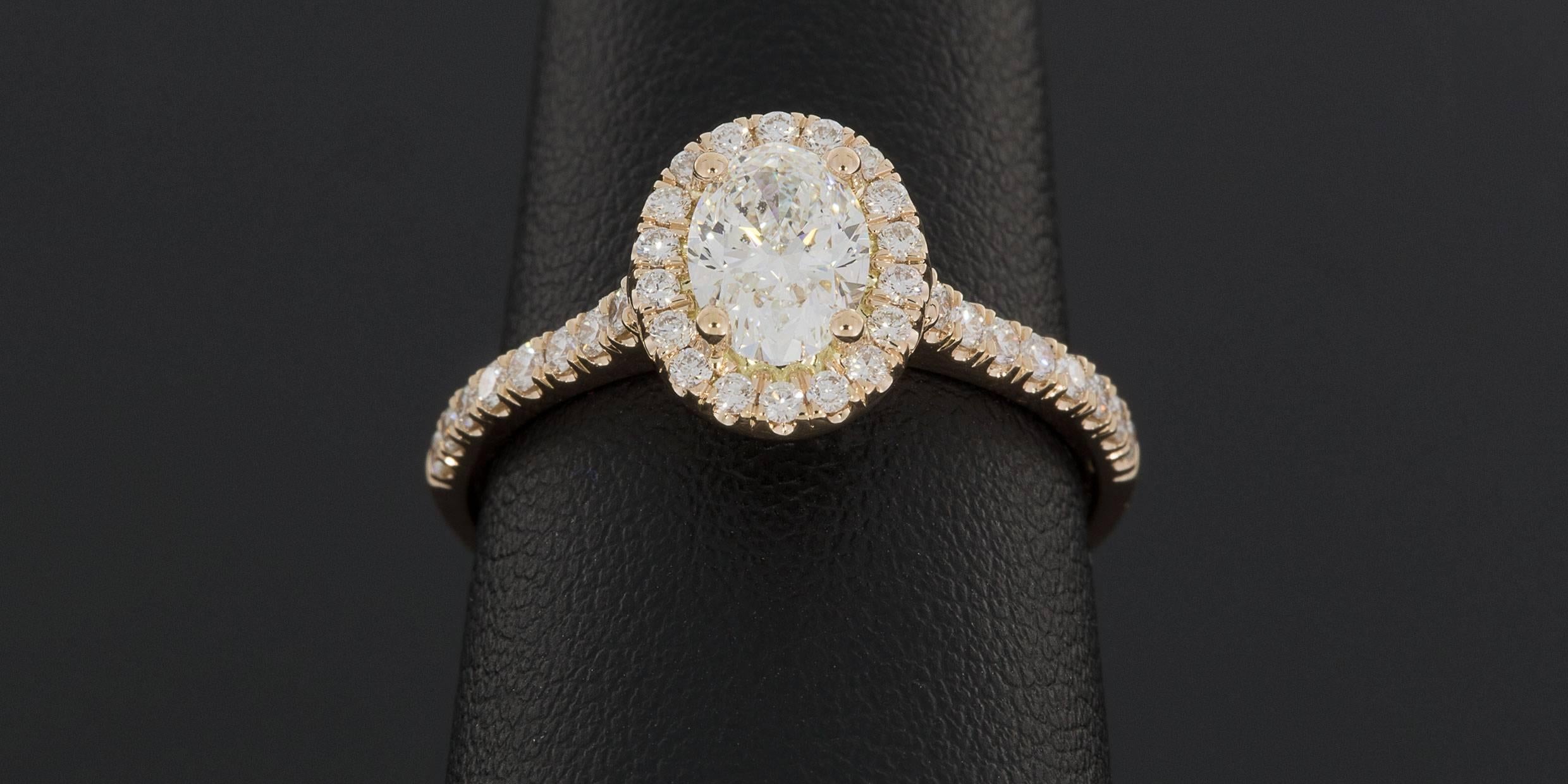 Martin Flyer .72 Carat GIA Cert Oval Diamond Micropave Halo Gold Engagement Ring 2