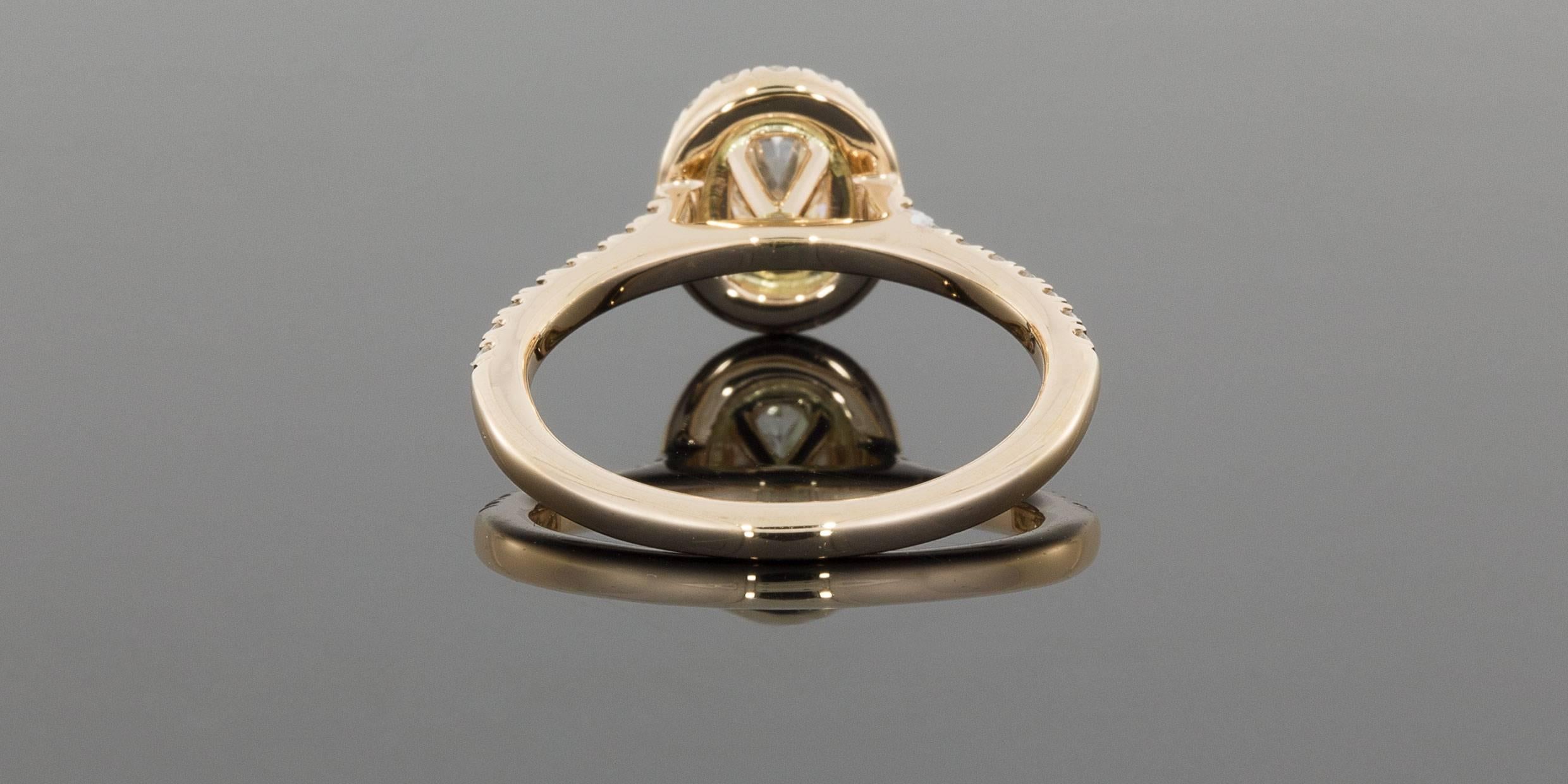 Martin Flyer .72 Carat GIA Cert Oval Diamond Micropave Halo Gold Engagement Ring In New Condition In Columbia, MO