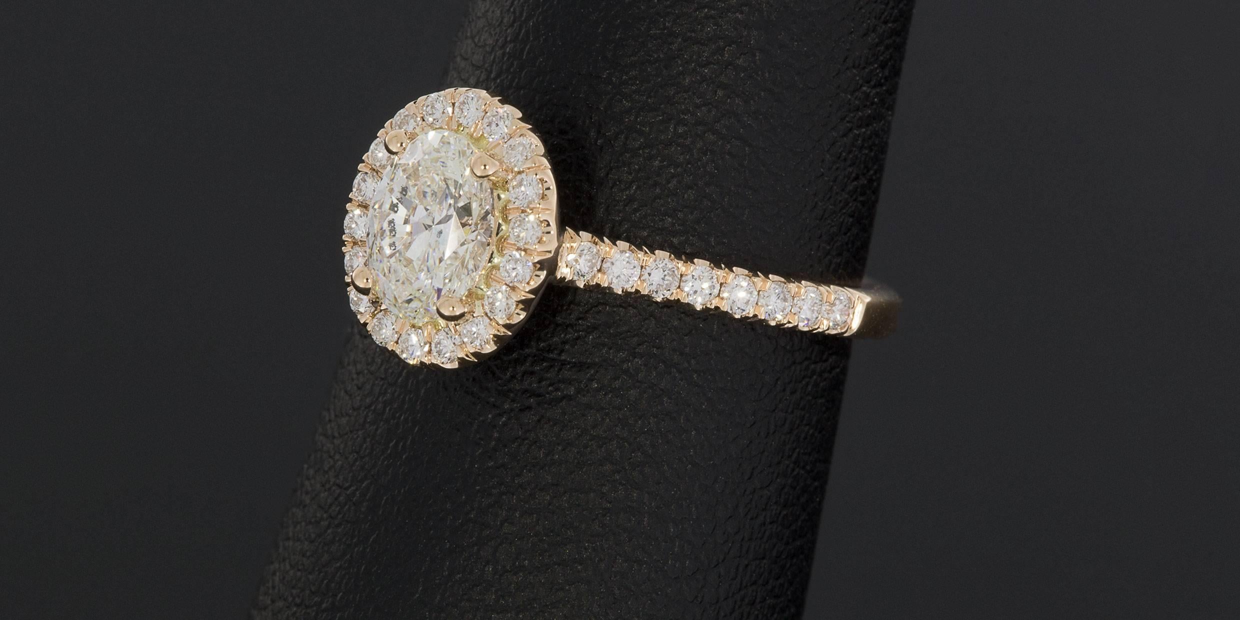 Martin Flyer .72 Carat GIA Cert Oval Diamond Micropave Halo Gold Engagement Ring 1