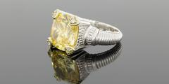 Judith Ripka Silver & 18K Gold Canary Crystal & Diamond Fontaine Ring