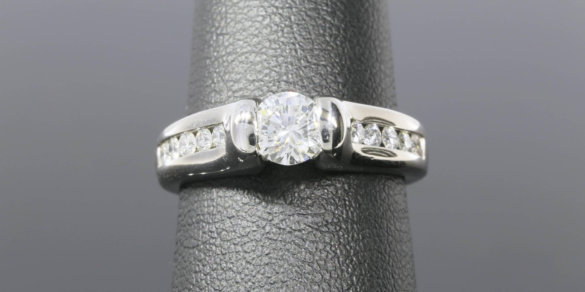 Round Cut Sleek White Gold 1 Carat Round Diamond Classic Channel Set Engagement Ring