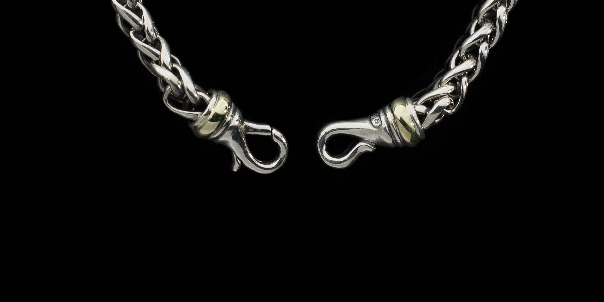 David Yurman Sterling Silver & 14 Karat Yellow Gold 6mm Wheat Chain Necklace In Excellent Condition In Columbia, MO