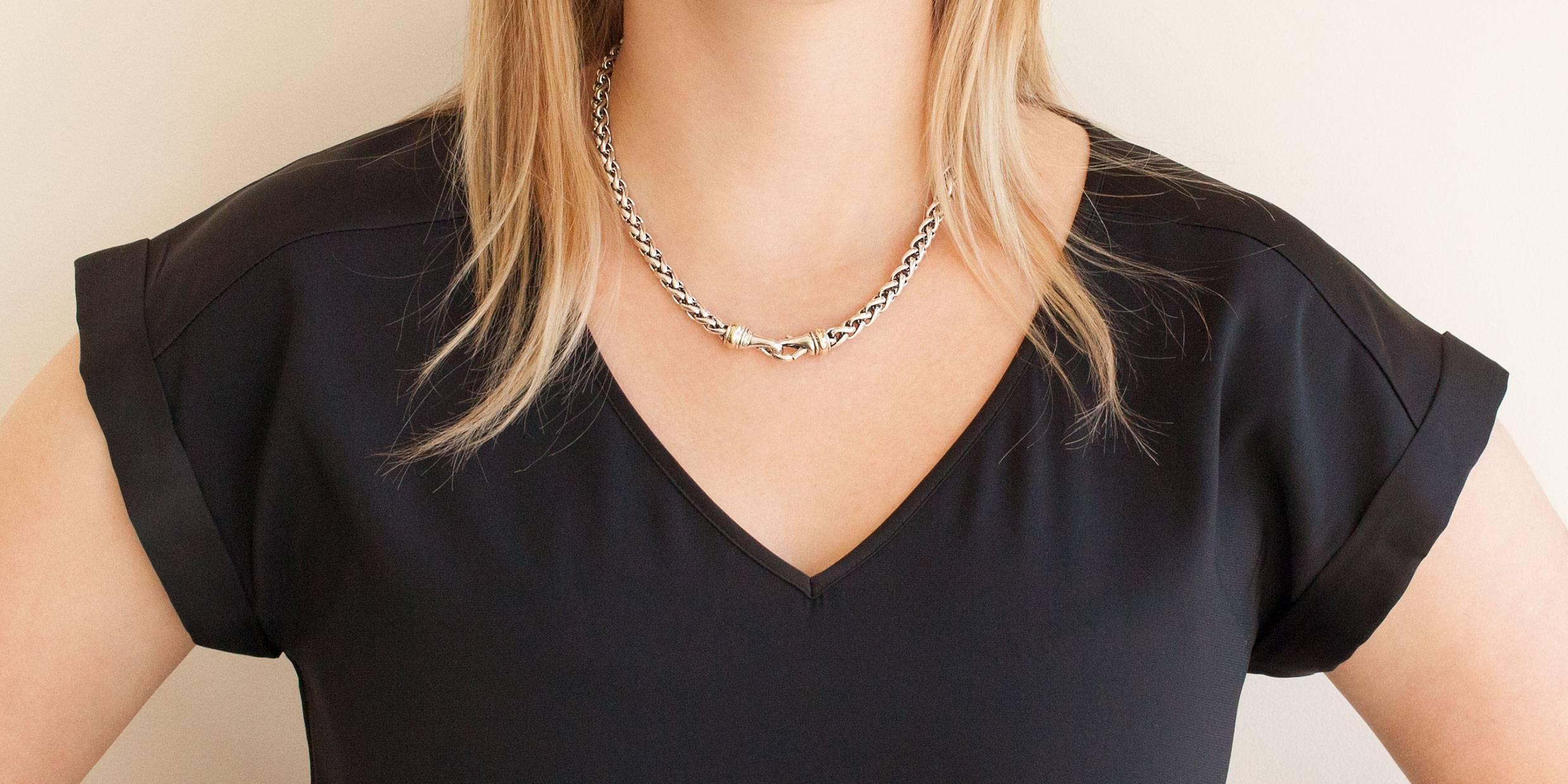 David Yurman Sterling Silver & 14 Karat Yellow Gold 6mm Wheat Chain Necklace 2