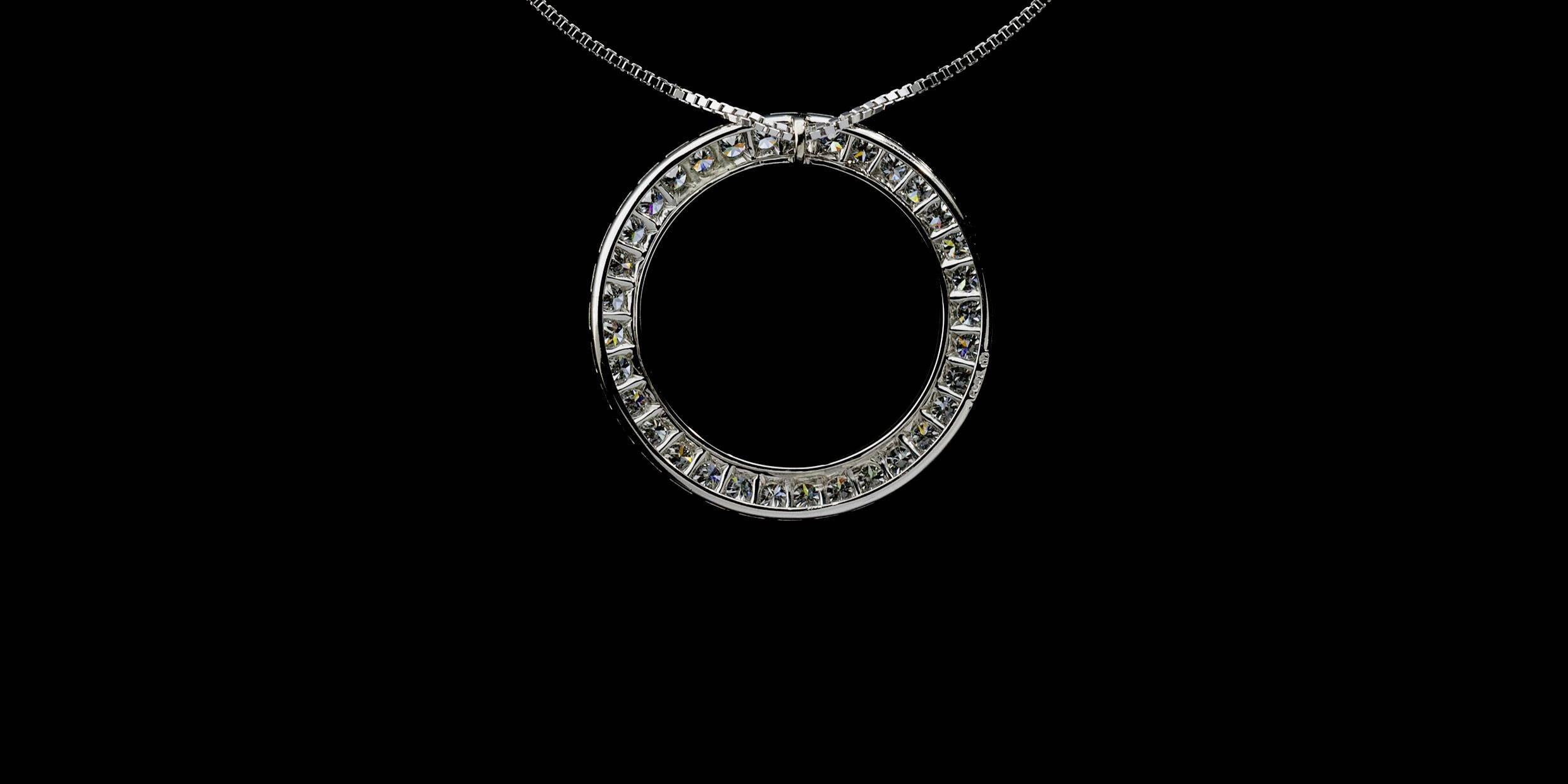 Women's Round Diamond Channel  Set Platinum Circle Pendant Necklace