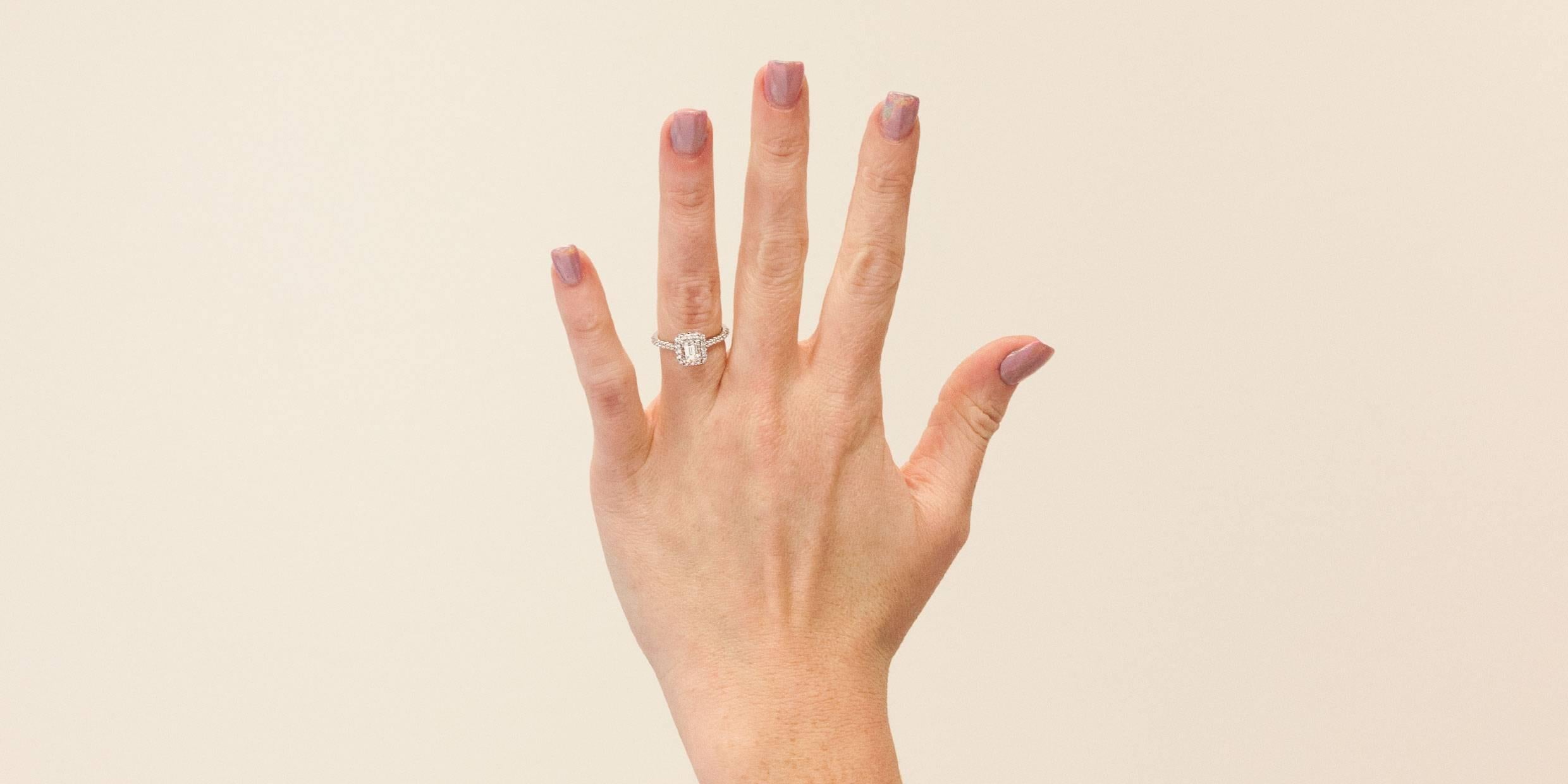 Women's Ritani 1.41 Carat Emerald Cut Diamond Gold Halo Engagement Ring