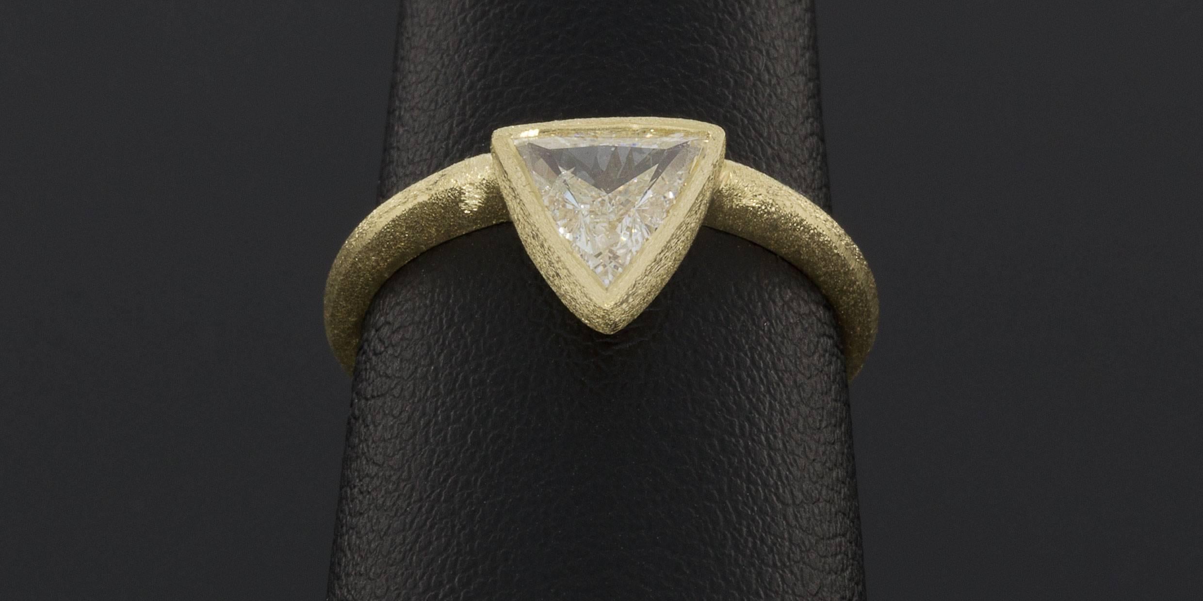 Women's Deco Inspired Trillion Diamond Organic Bezel Solitaire Engagement Ring