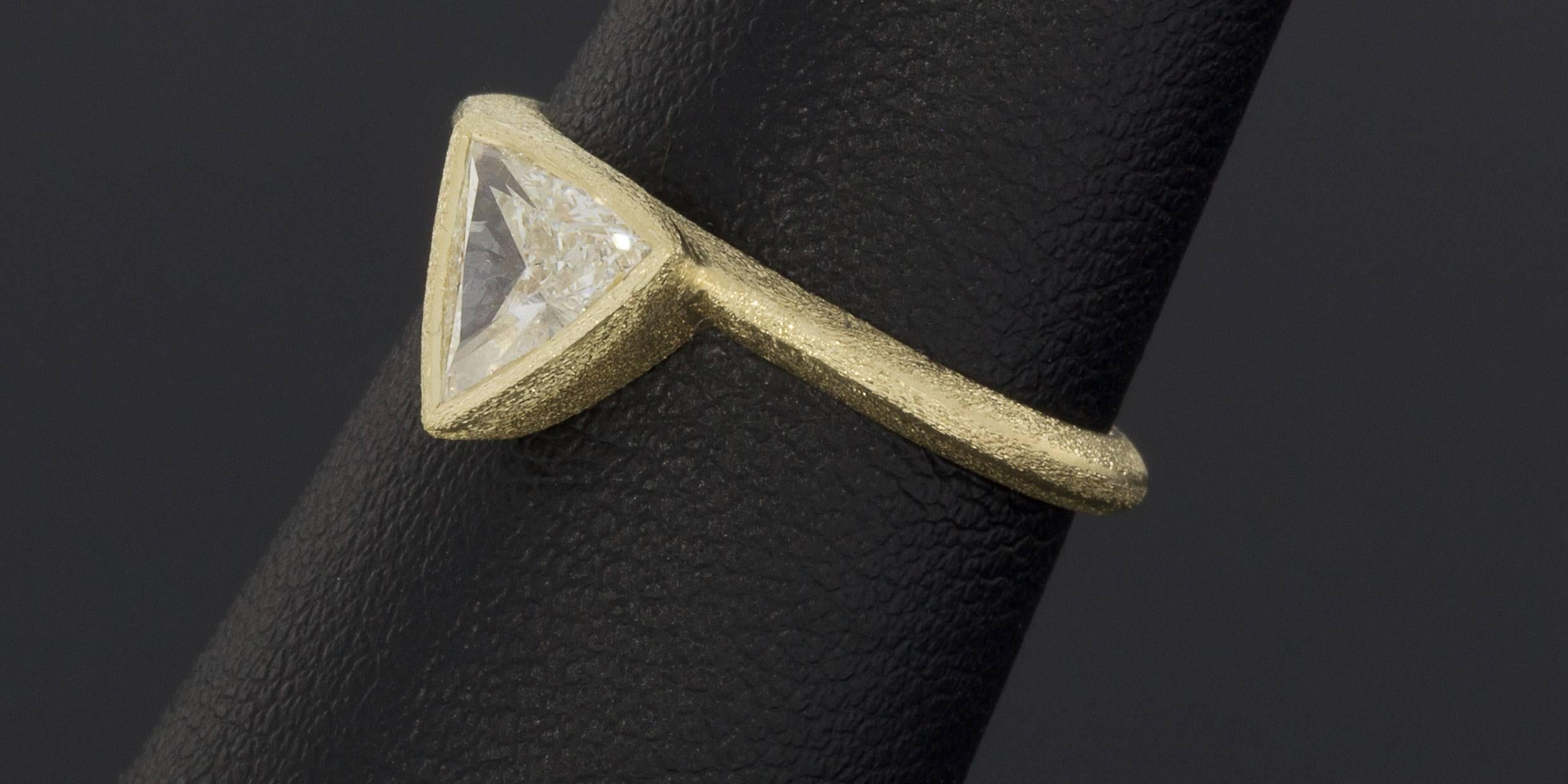 Deco Inspired Trillion Diamond Organic Bezel Solitaire Engagement Ring 1