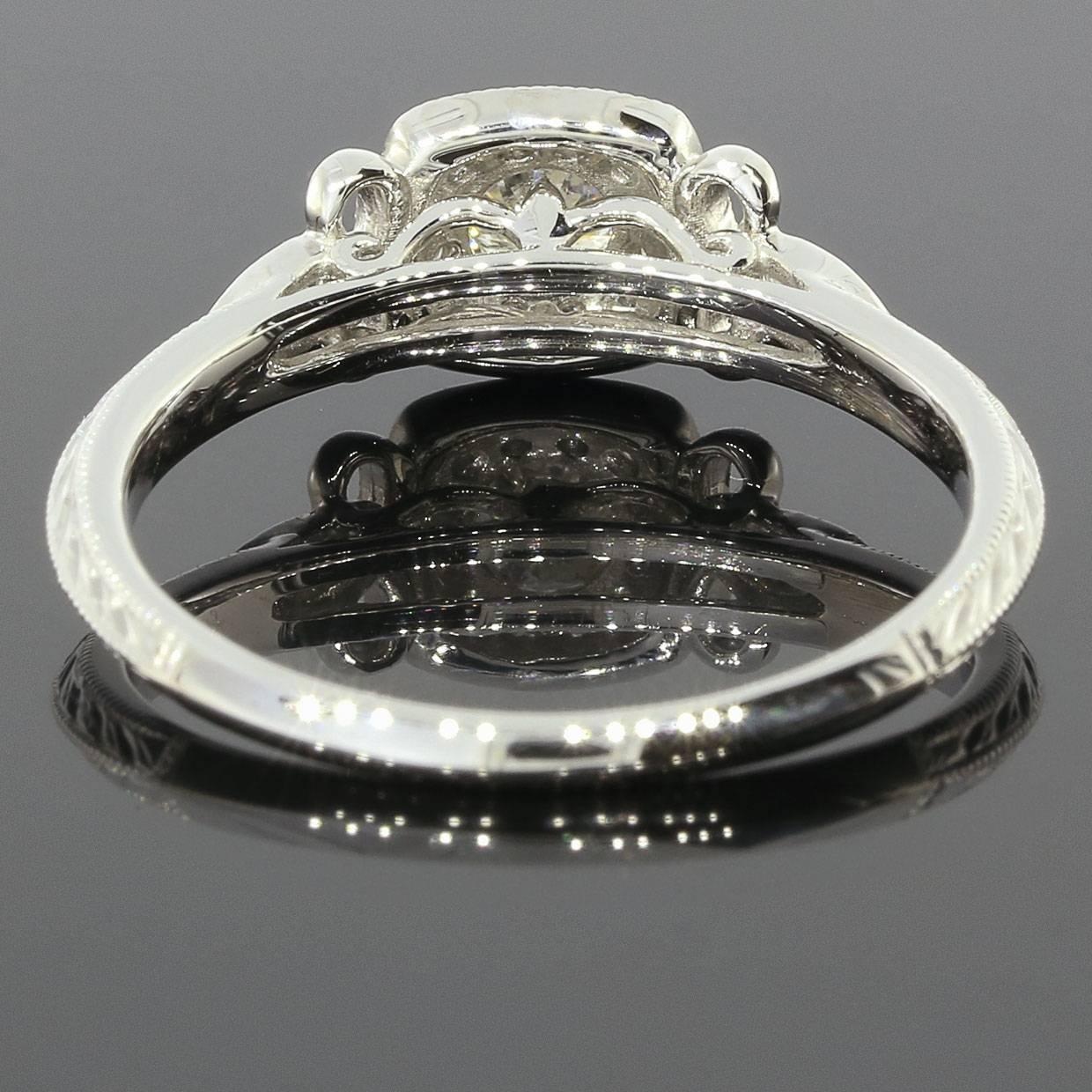 Round Diamond Fleur-De-Lis Halo Engagement Ring In New Condition In Columbia, MO