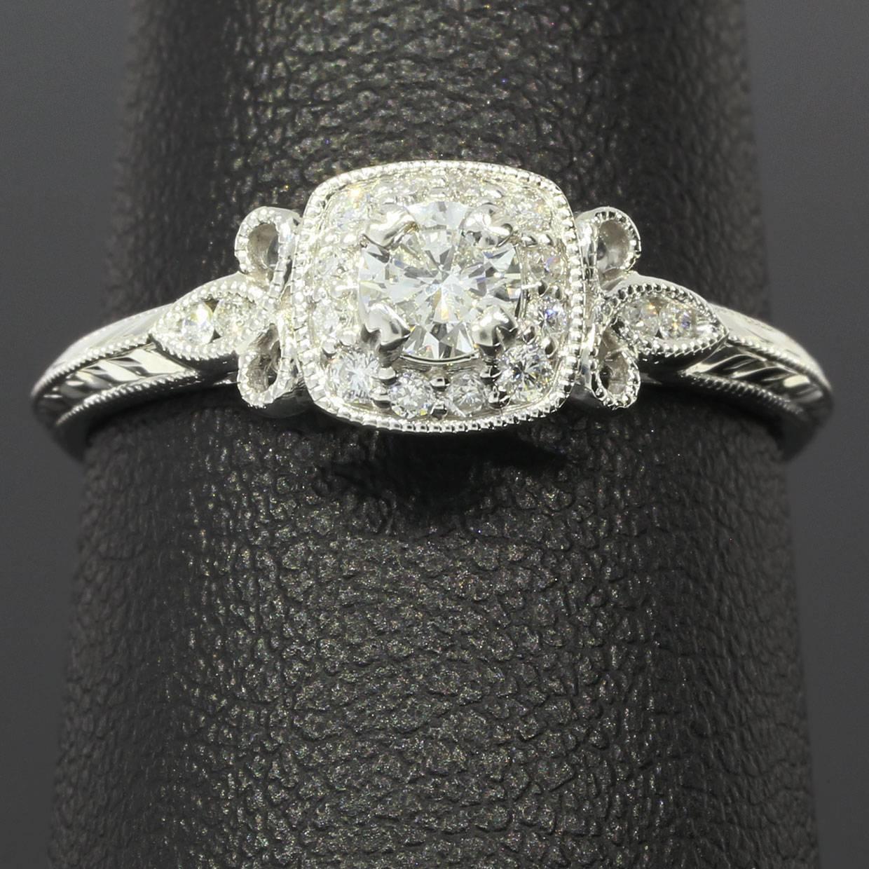 Round Diamond Fleur-De-Lis Halo Engagement Ring 2