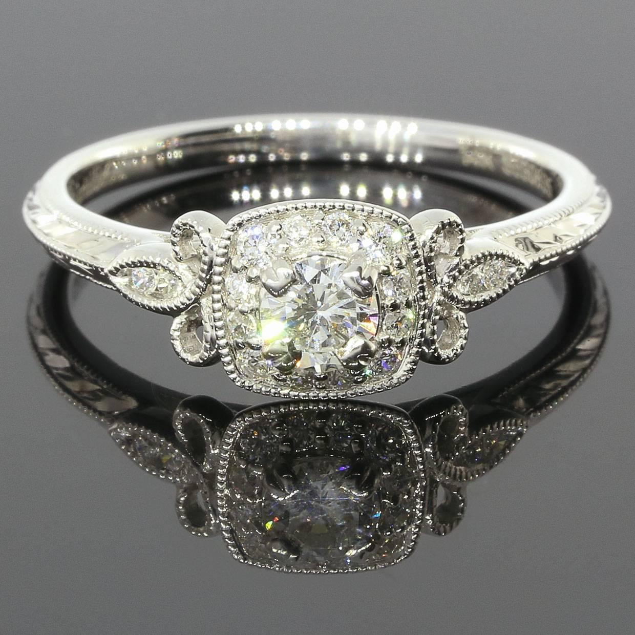 Women's Round Diamond Fleur-De-Lis Halo Engagement Ring