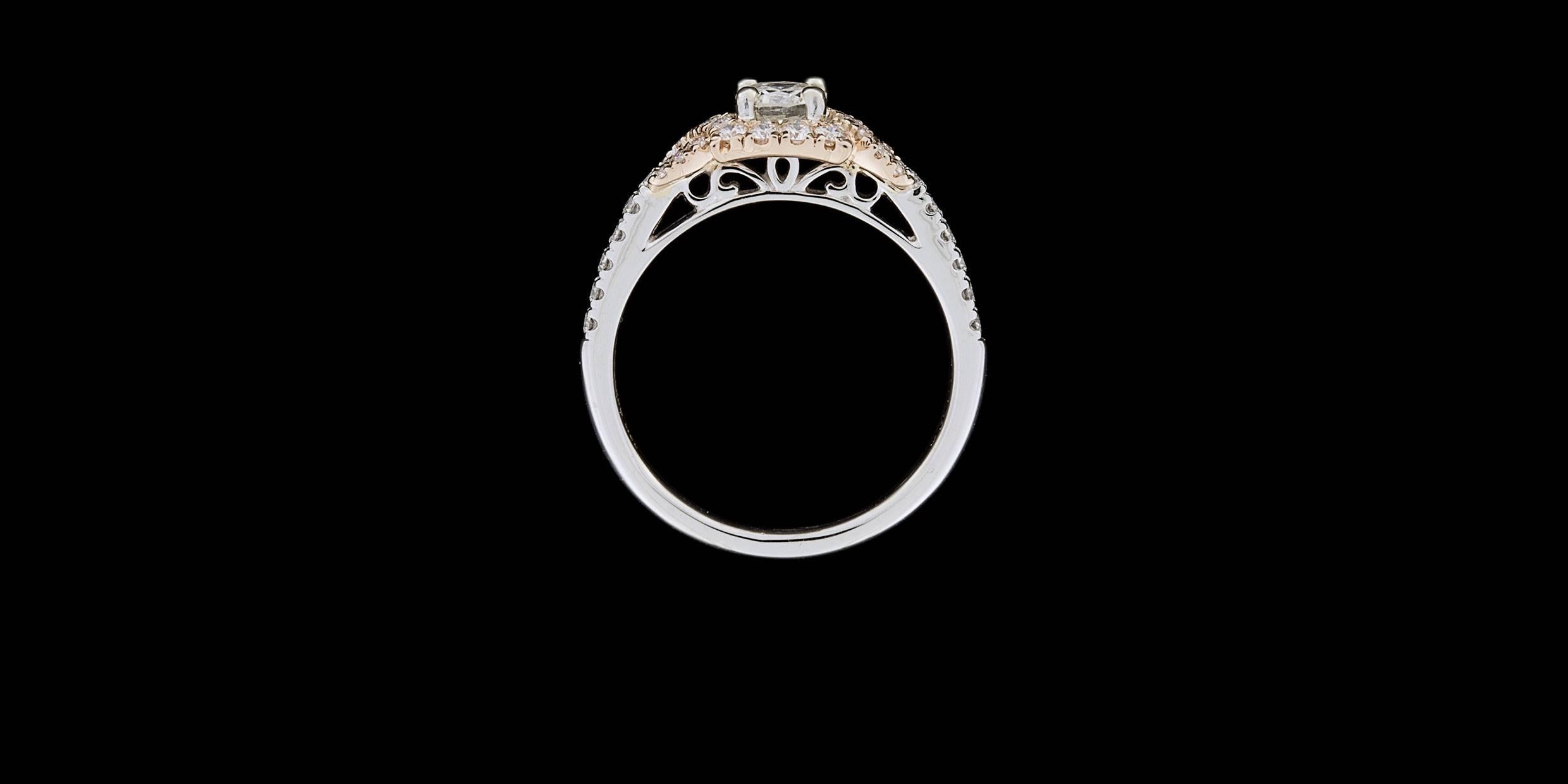 Rose & White Gold Round Diamond Halo Wrap Twist Engagement Ring In New Condition In Columbia, MO