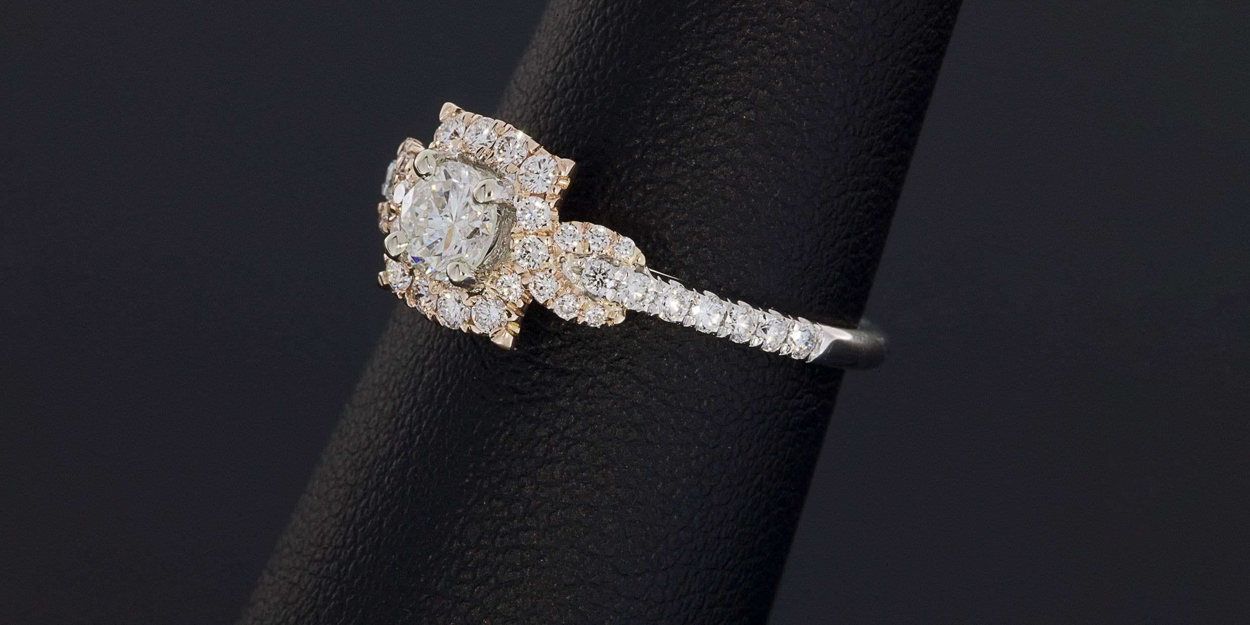 Rose & White Gold Round Diamond Halo Wrap Twist Engagement Ring 1