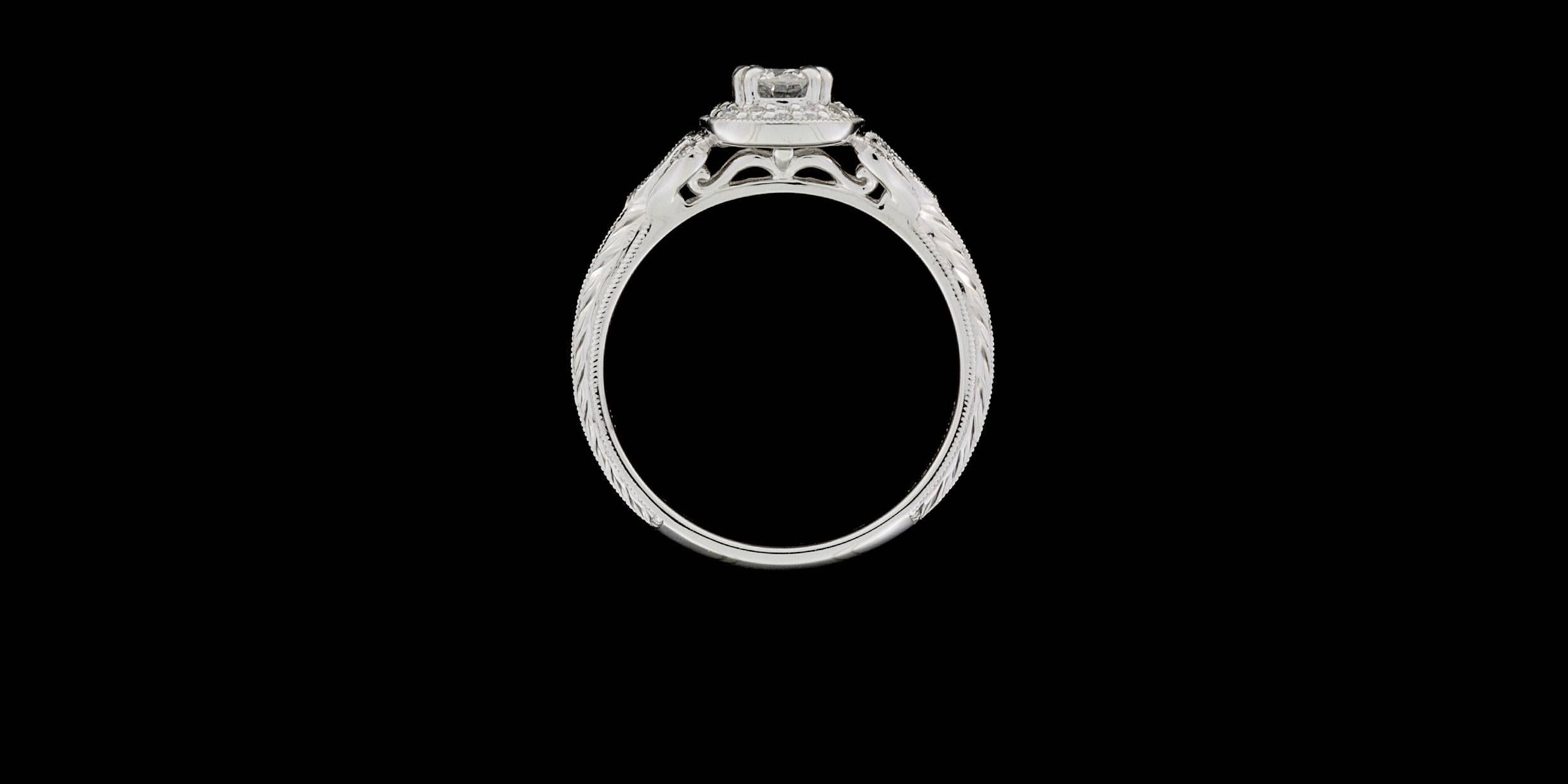 Women's Round Diamond Cushion Halo Fleur-De-Lis Engagement Ring