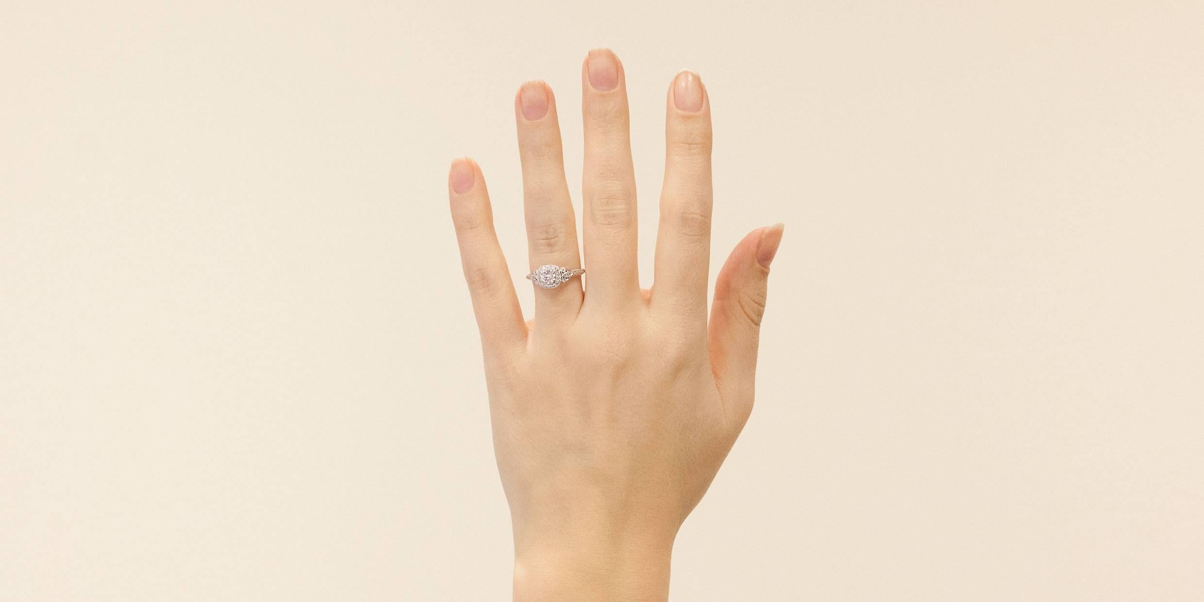 Round Diamond Cushion Halo Fleur-De-Lis Engagement Ring 3