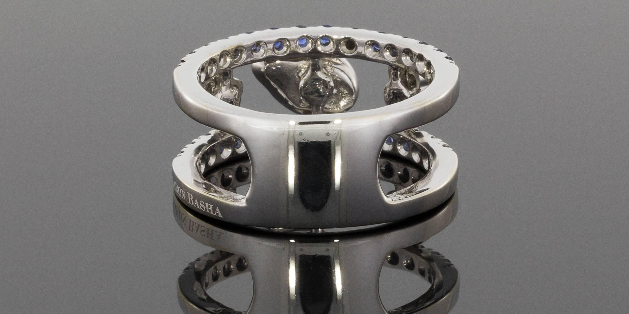 Aaron Basha 18 Karat White Gold Diamond and Sapphire Double Decker Ladybug Ring In Excellent Condition In Columbia, MO