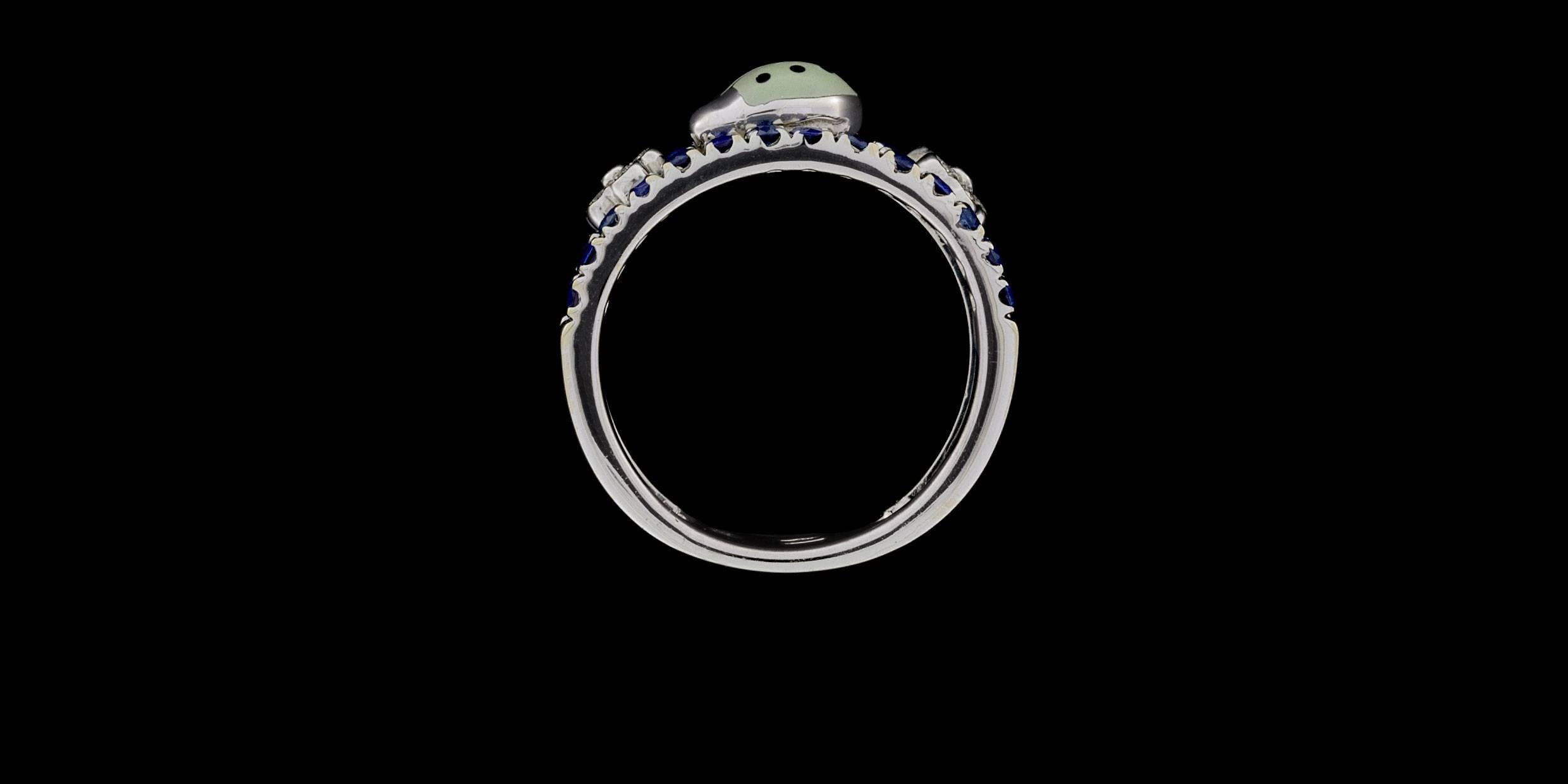 Women's Aaron Basha 18 Karat White Gold Diamond and Sapphire Double Decker Ladybug Ring