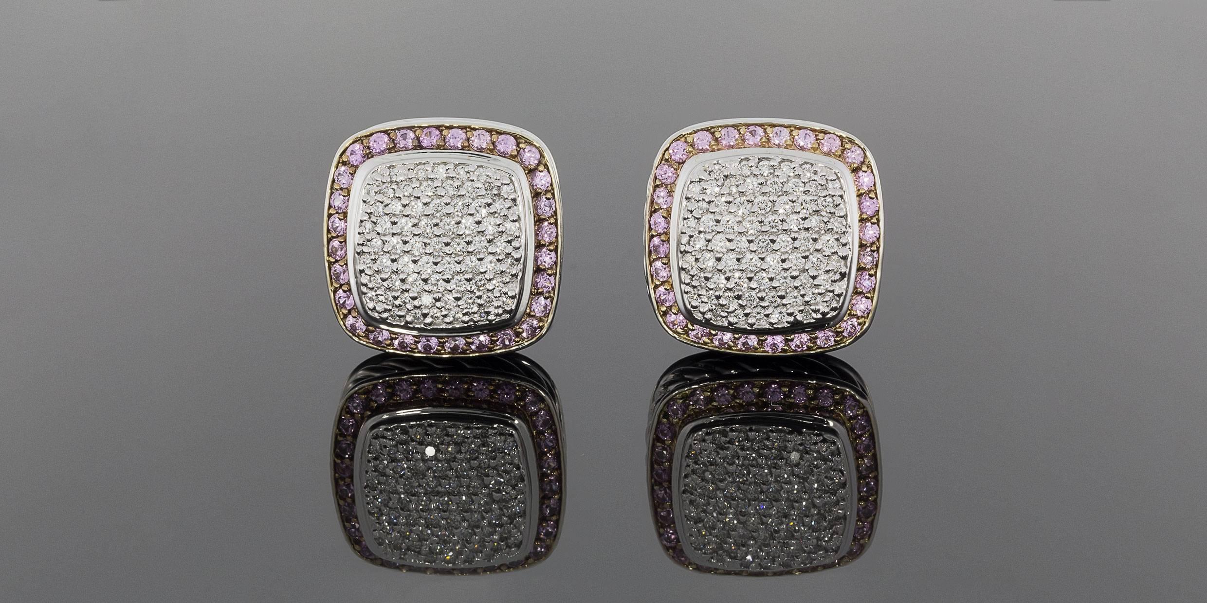 Custom David Yurman Pink Sapphire Albion Gold Diamond Earrings 2