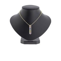 Yellow and White Gold Multi-Color Sapphire and Diamond Halo Pendant Necklace
