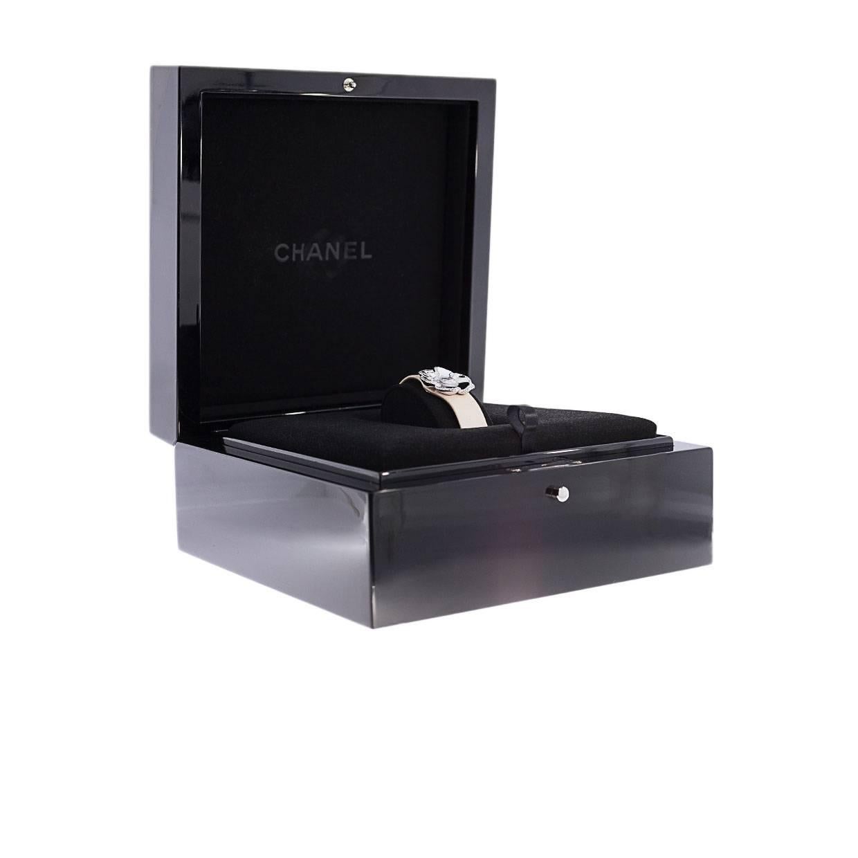 Chanel White Gold Diamond Camelia Flower Jewelry Dress Watch In Excellent Condition In Columbia, MO