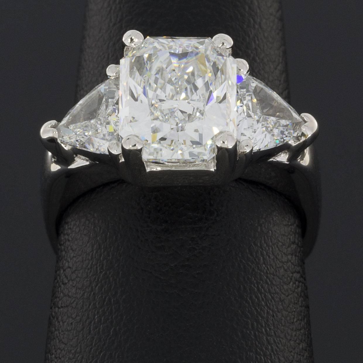 Women's Magnificent Colorless Radiant and Triangle GIA Certified Diamond Engagement Ring For Sale