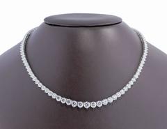 Platinum 21 Carat Round Diamond Graduated Riviera Tennis Necklace
