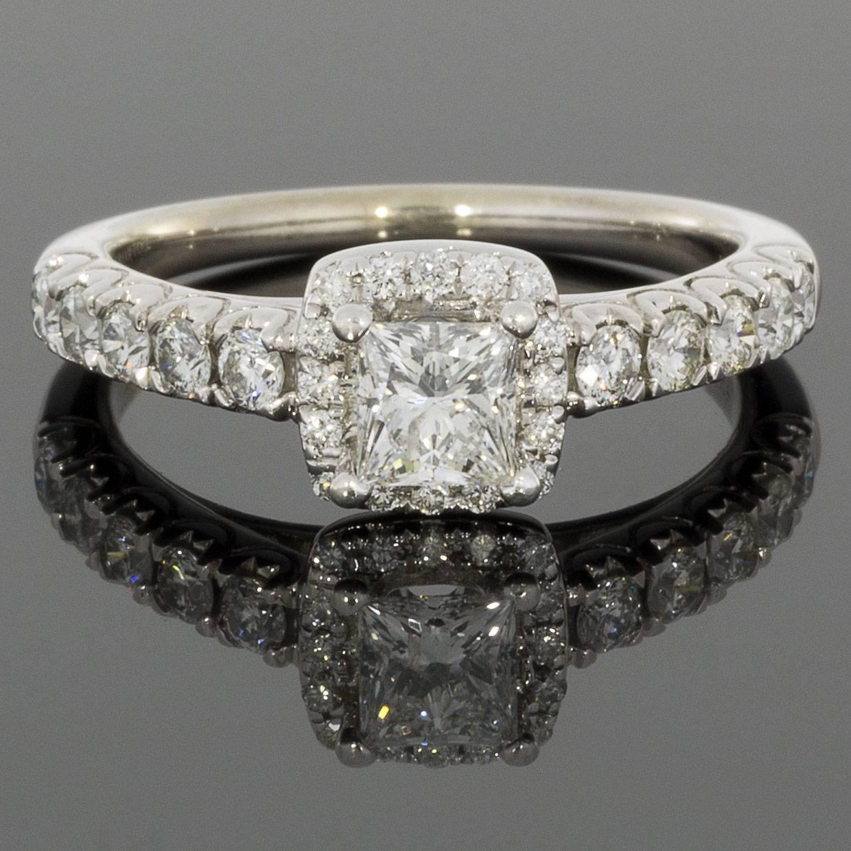 Tolkowsky Princess Cushion-Shaped Diamond Halo Engagement Ring and Bands 1