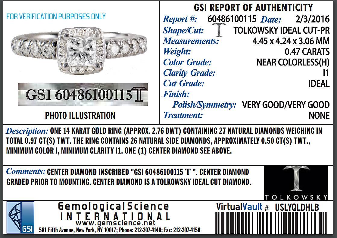Tolkowsky Princess Cushion-Shaped Diamond Halo Engagement Ring and Bands 3