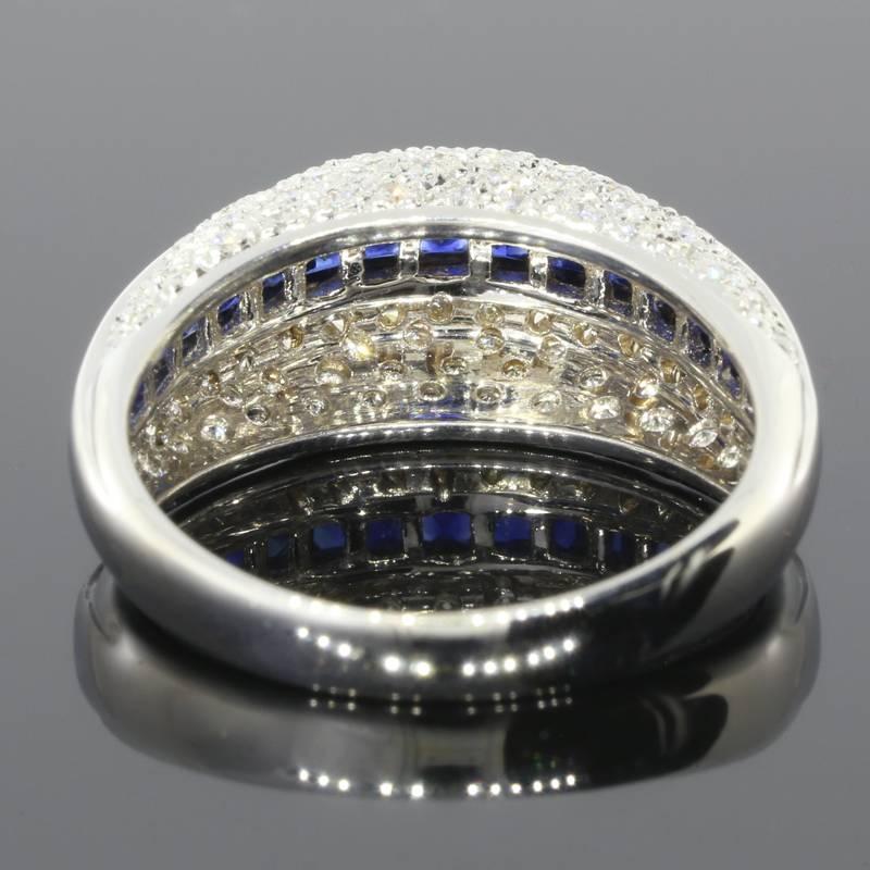 Princess Cut White Gold Sapphire and Diamond Unique Domed Band Ring For Sale