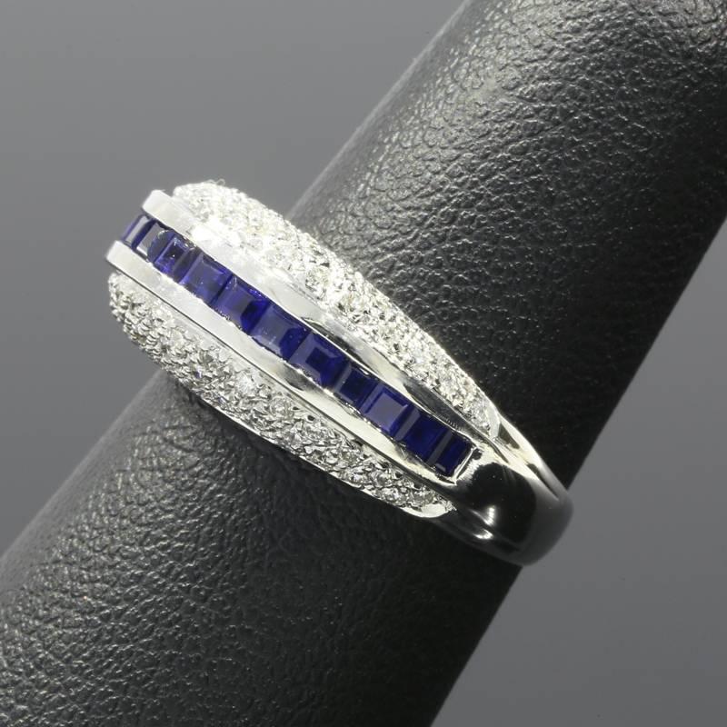Women's White Gold Sapphire and Diamond Unique Domed Band Ring For Sale