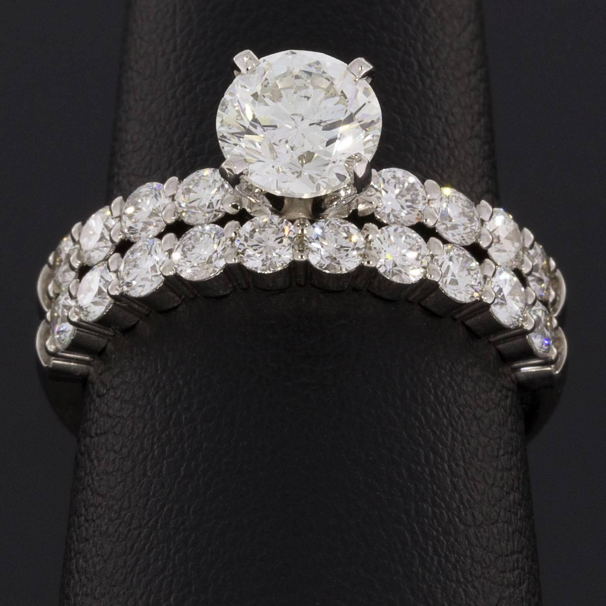 Round Diamond White Gold Shared Prong Engagement Ring and Wedding Band Set 1