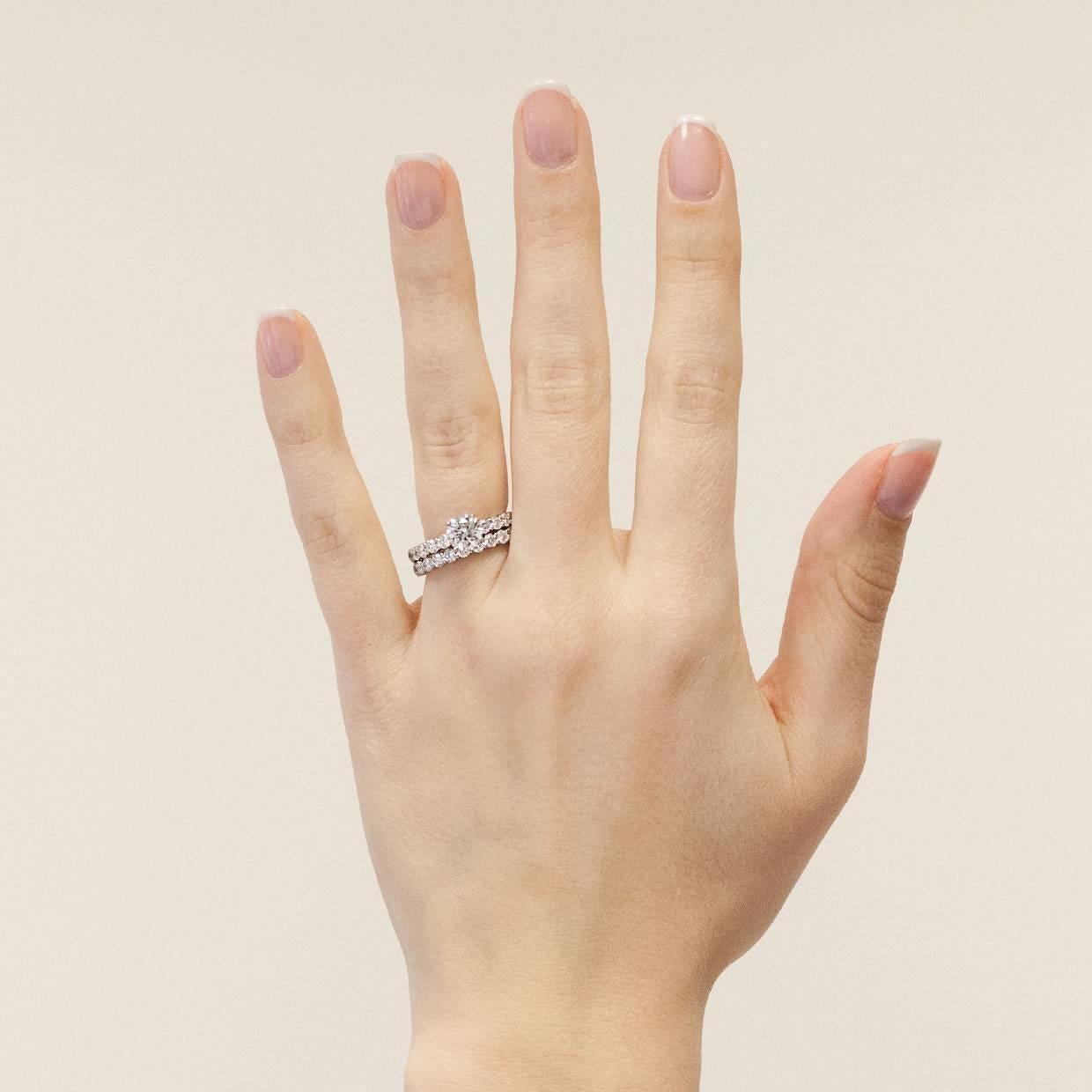 Round Diamond White Gold Shared Prong Engagement Ring and Wedding Band Set 3