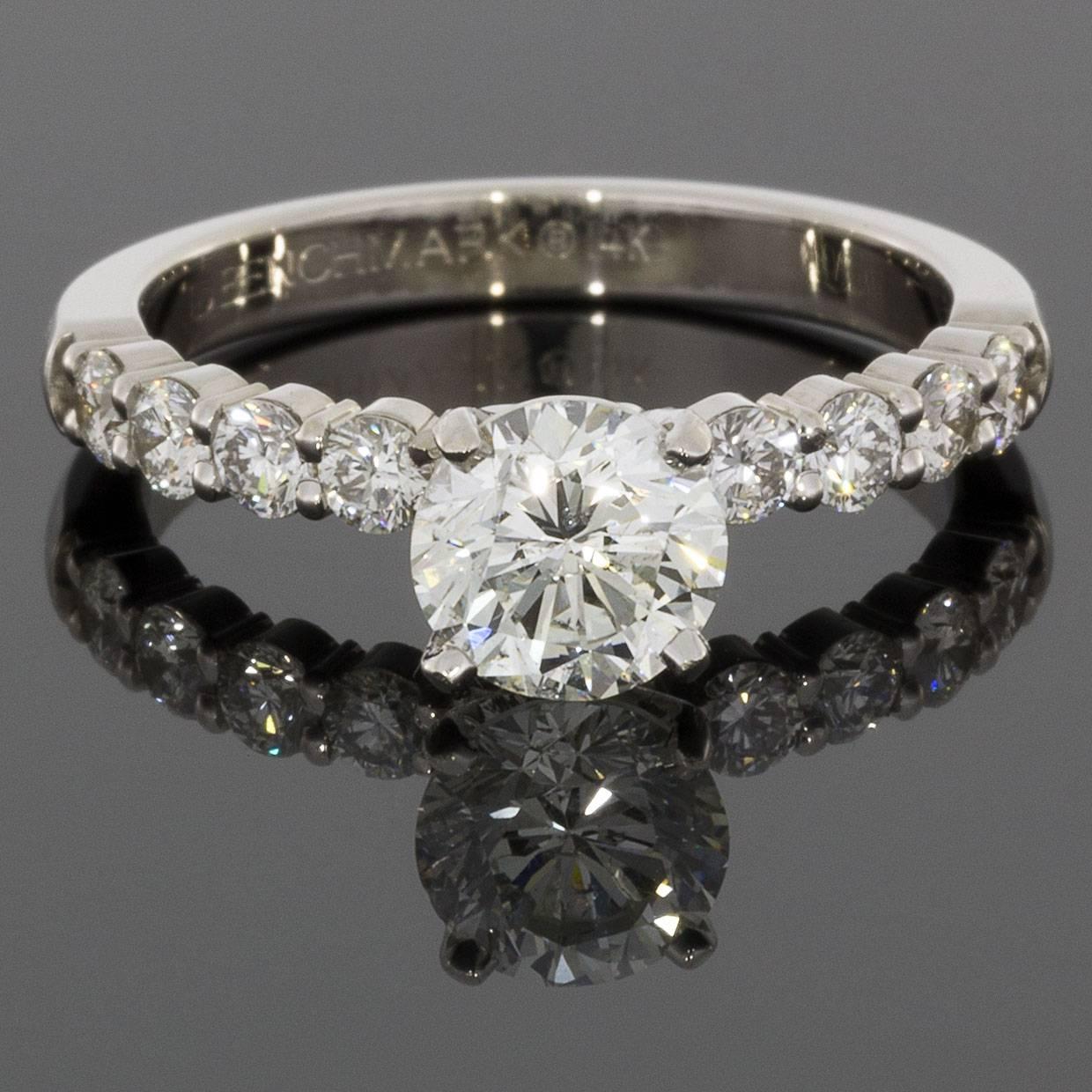 Round Diamond White Gold Shared Prong Engagement Ring and Wedding Band Set 4