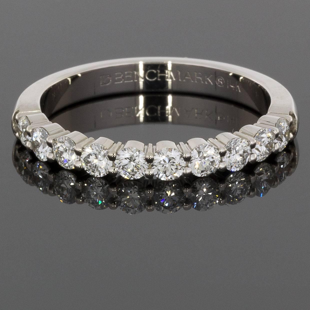 Round Diamond White Gold Shared Prong Engagement Ring and Wedding Band Set 6