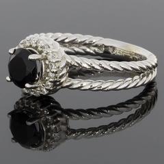 Black Onyx Diamond White Gold Split Shank Halo Ring