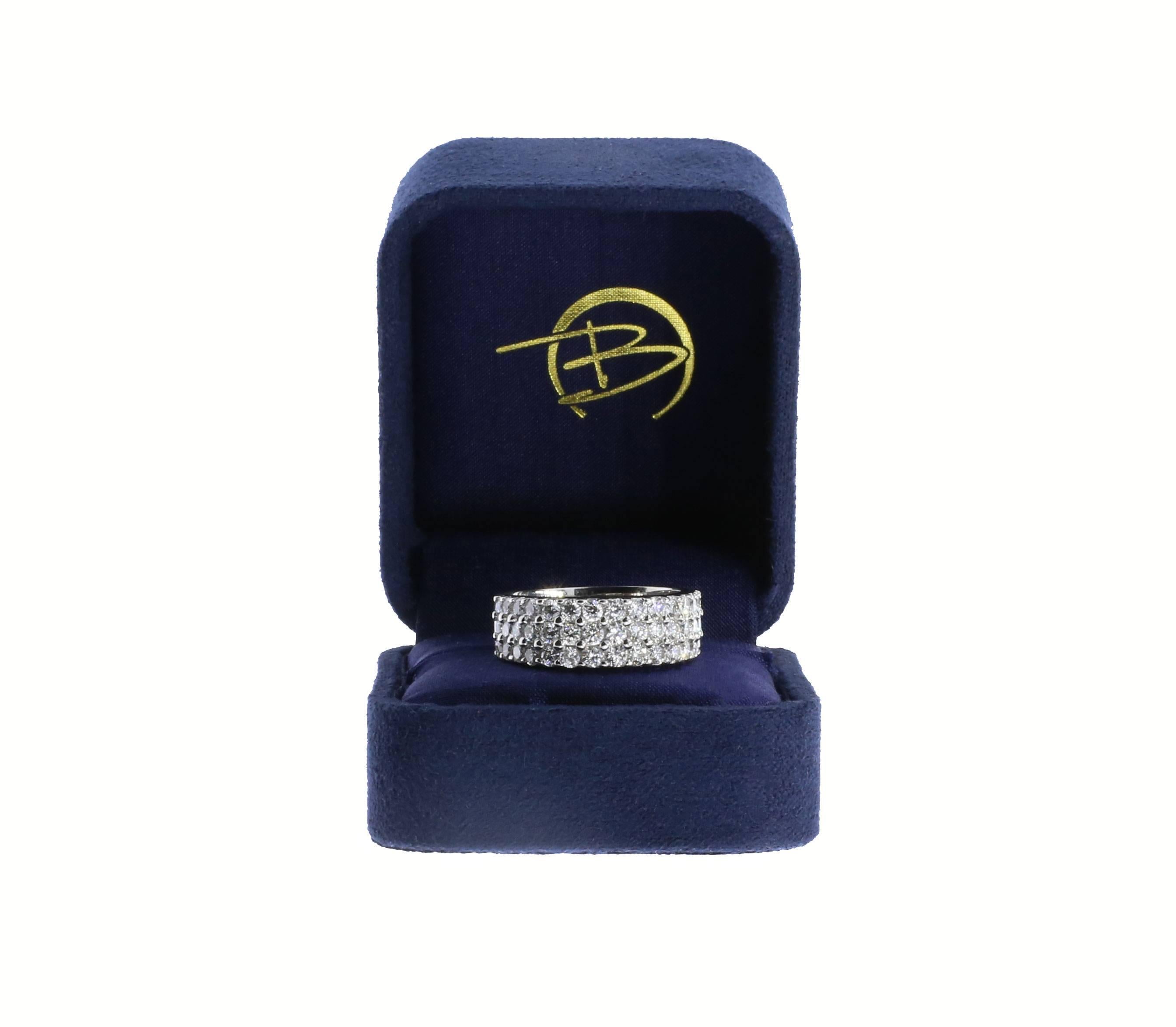 White Gold Round Diamond Three Row Shared Prong Wedding Band Ring 2