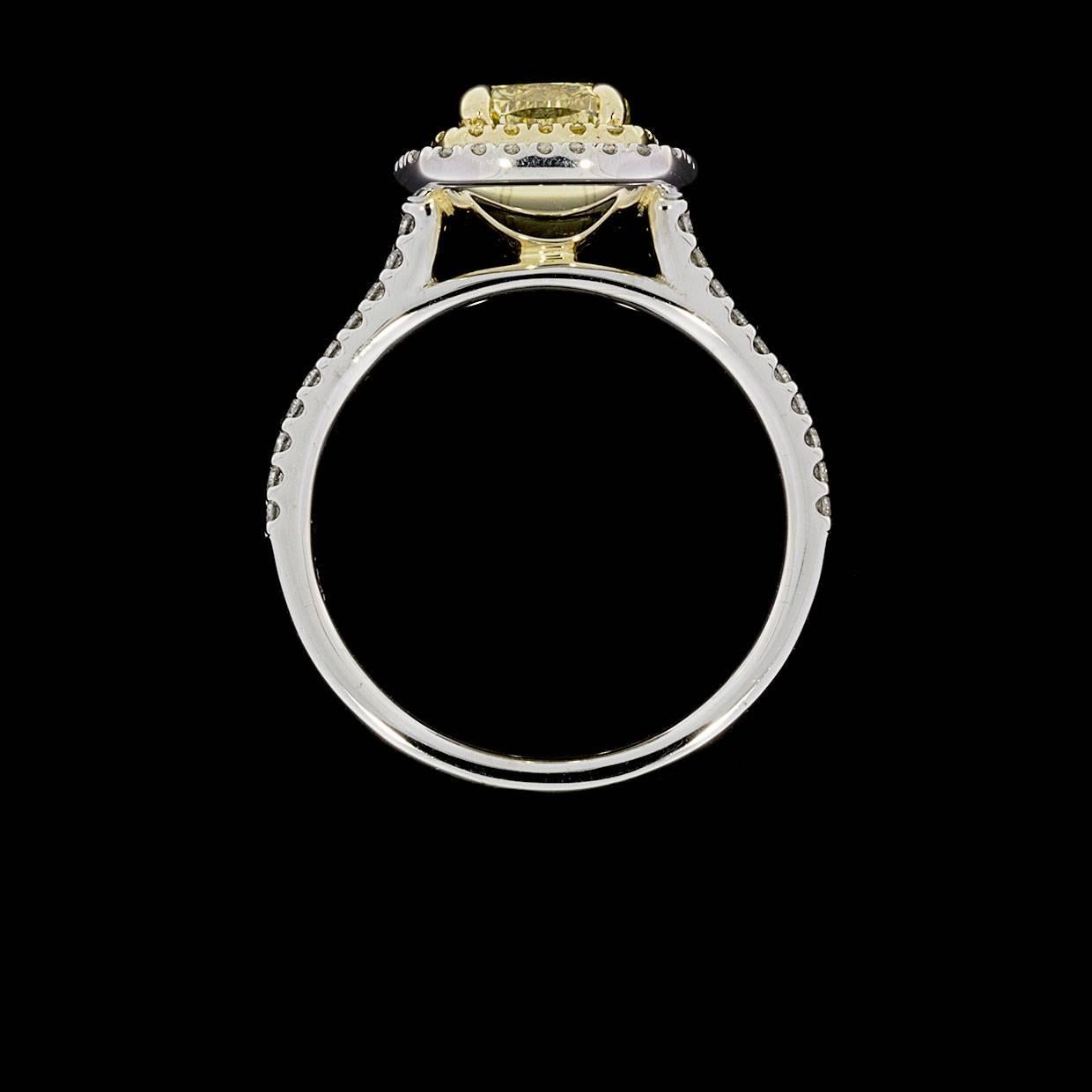 Women's Fancy Yellow Cushion Diamond GIA Certified Double Halo Engagement Ring