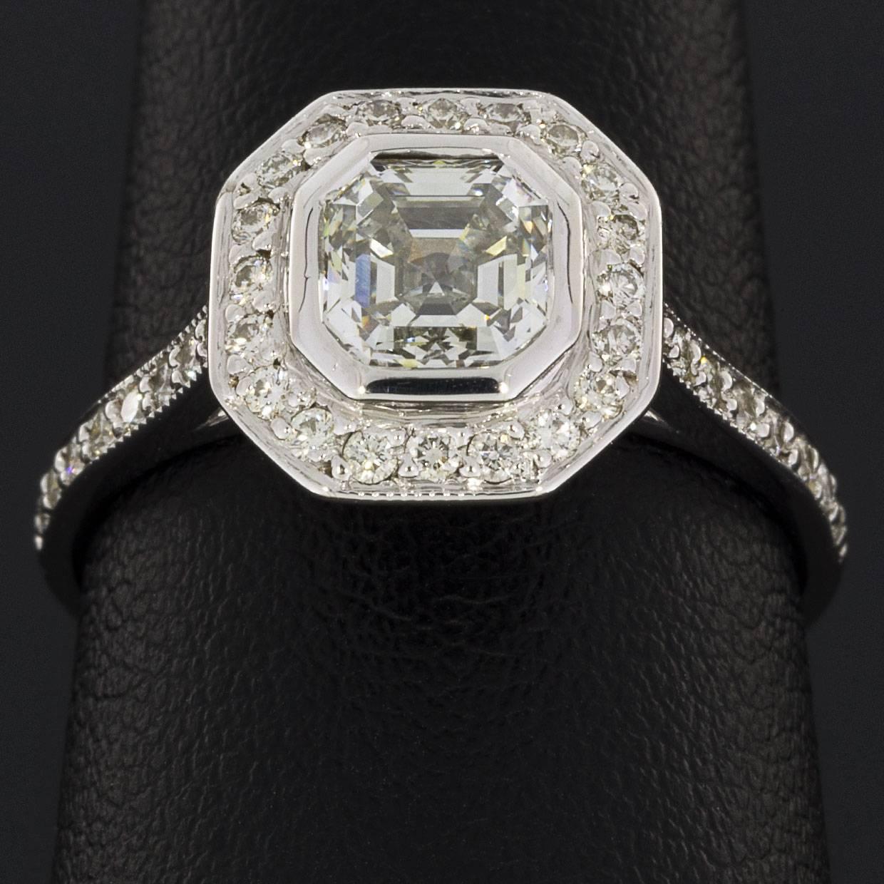GIA Certified Asscher Diamond Halo White Gold Engagement Ring 1