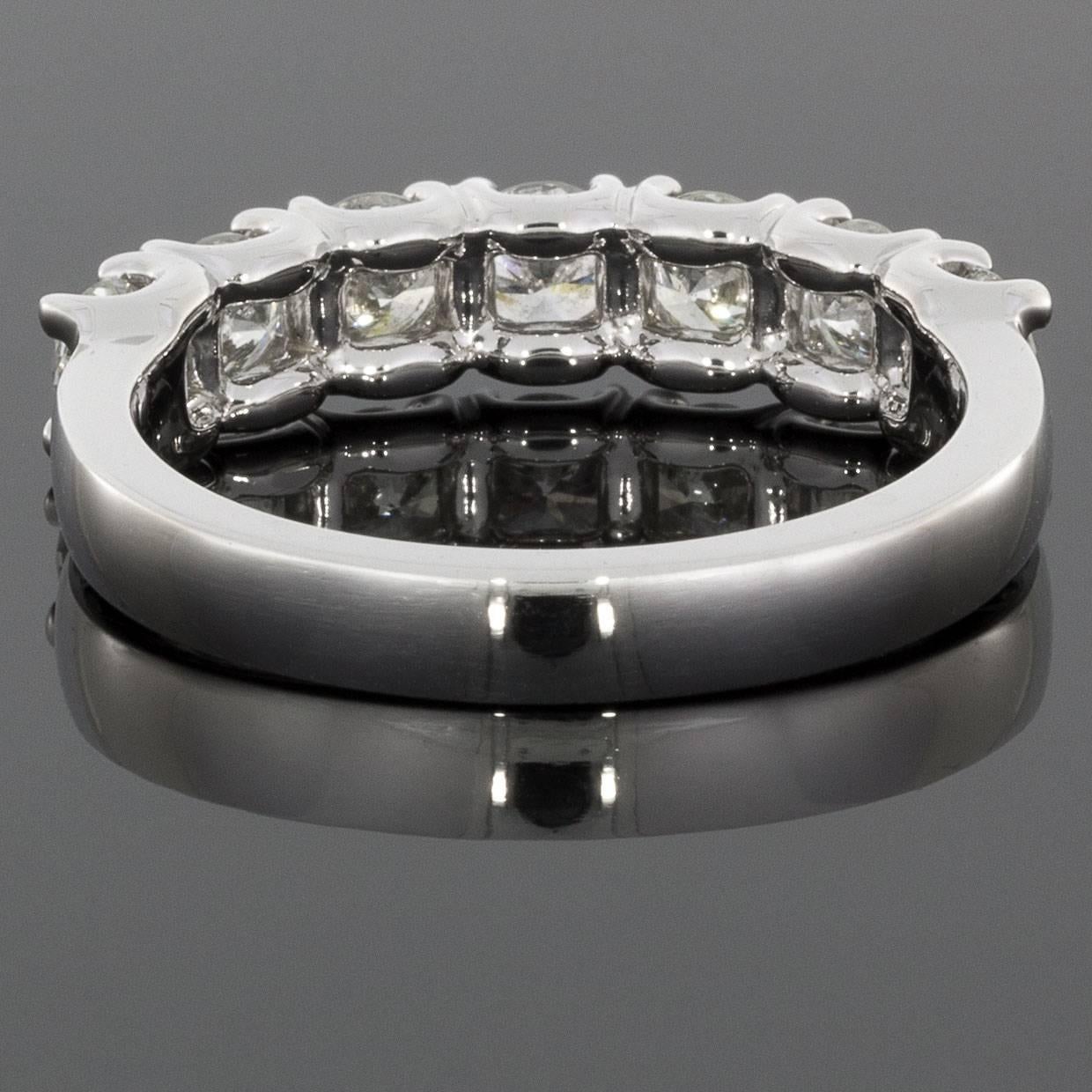 Custom White Gold Seven Round Diamond Prong Set Wedding Band Anniversary Ring In New Condition In Columbia, MO