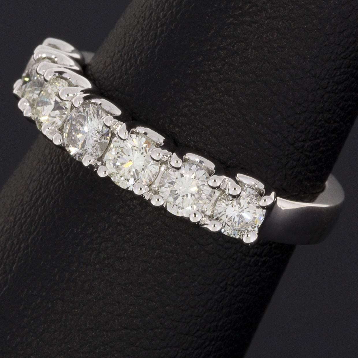 Custom White Gold Seven Round Diamond Prong Set Wedding Band Anniversary Ring 2