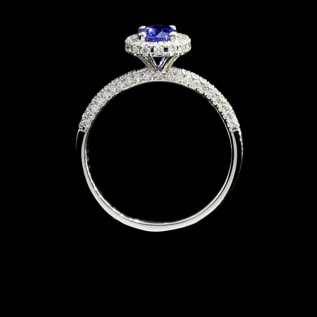 Women's White Gold Oval Sapphire and Diamond Certified Halo Engagement Ring