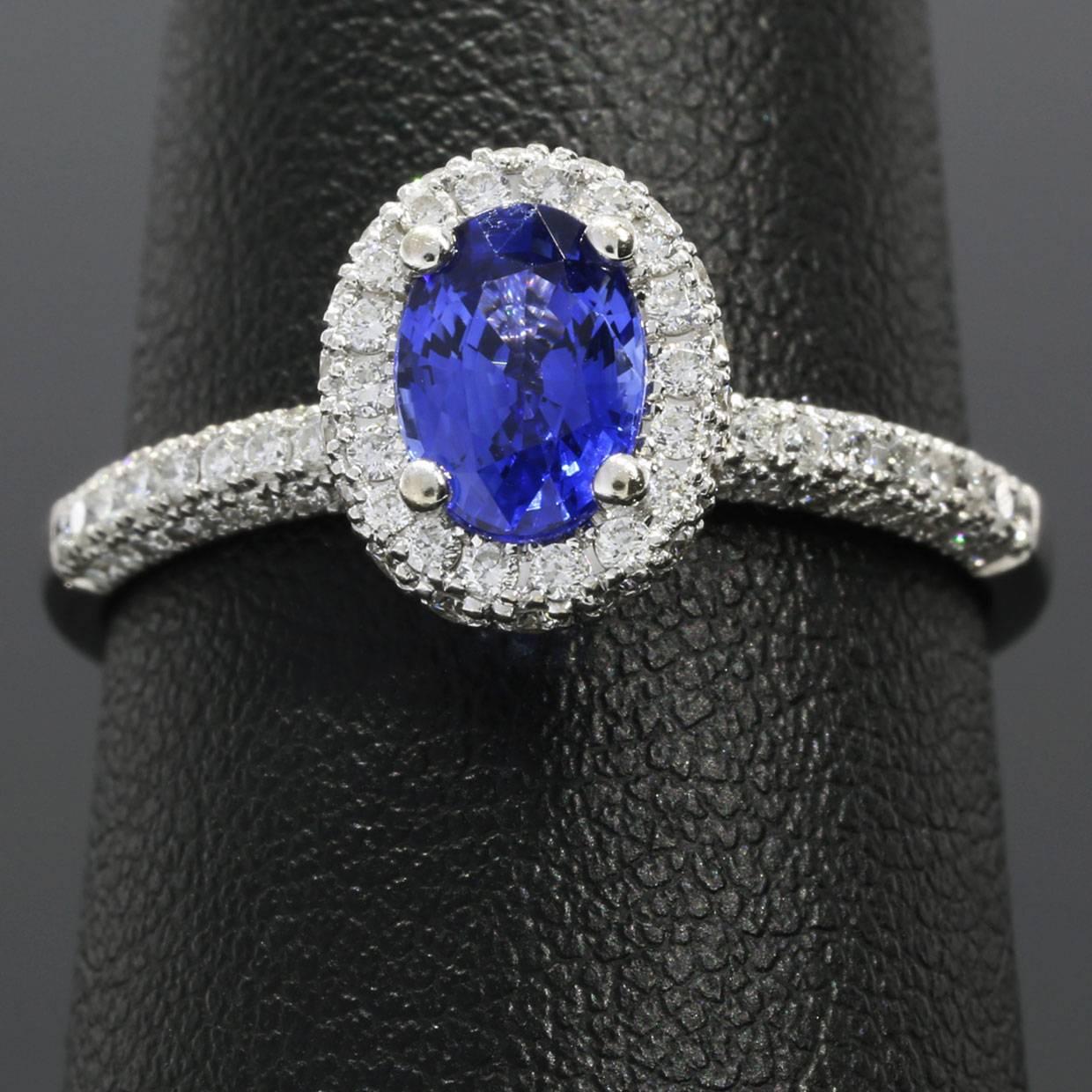 White Gold Oval Sapphire and Diamond Certified Halo Engagement Ring 1