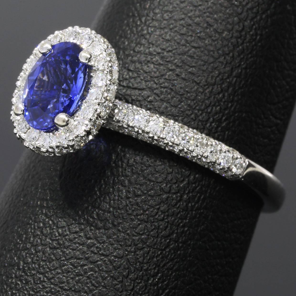 White Gold Oval Sapphire and Diamond Certified Halo Engagement Ring 2