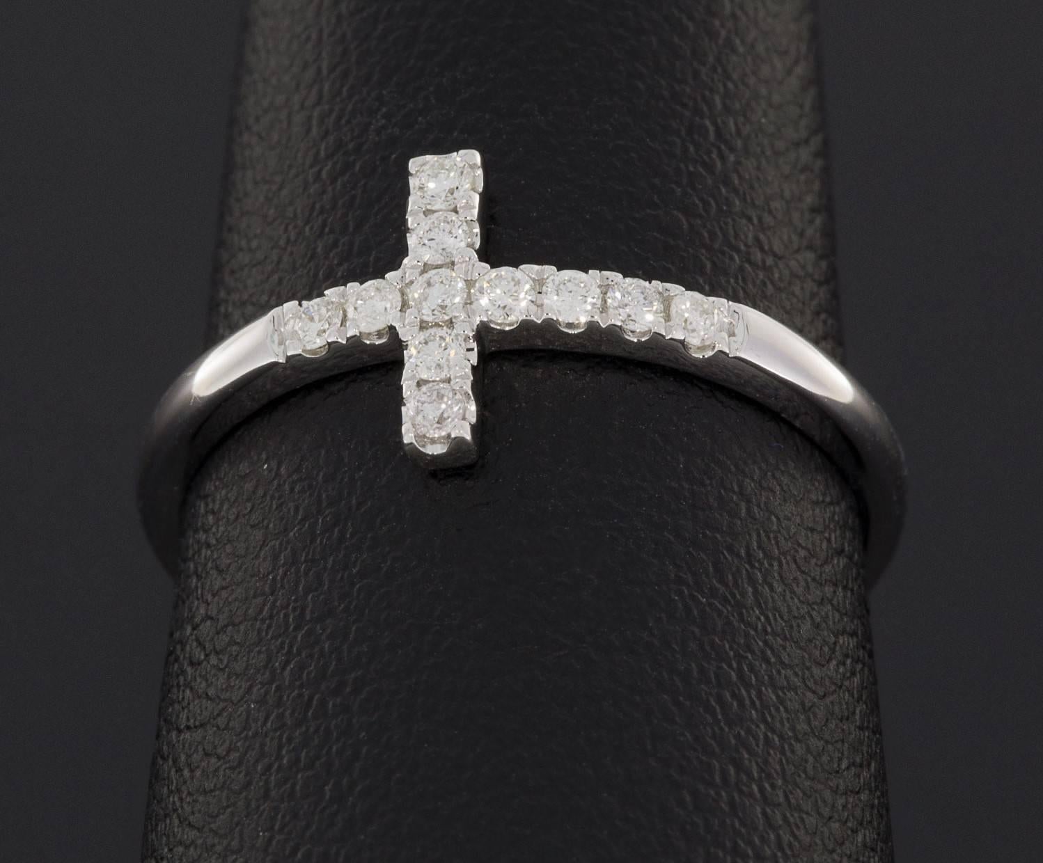 Diamond White Gold Sideways Cross Band or Midi Ring 1