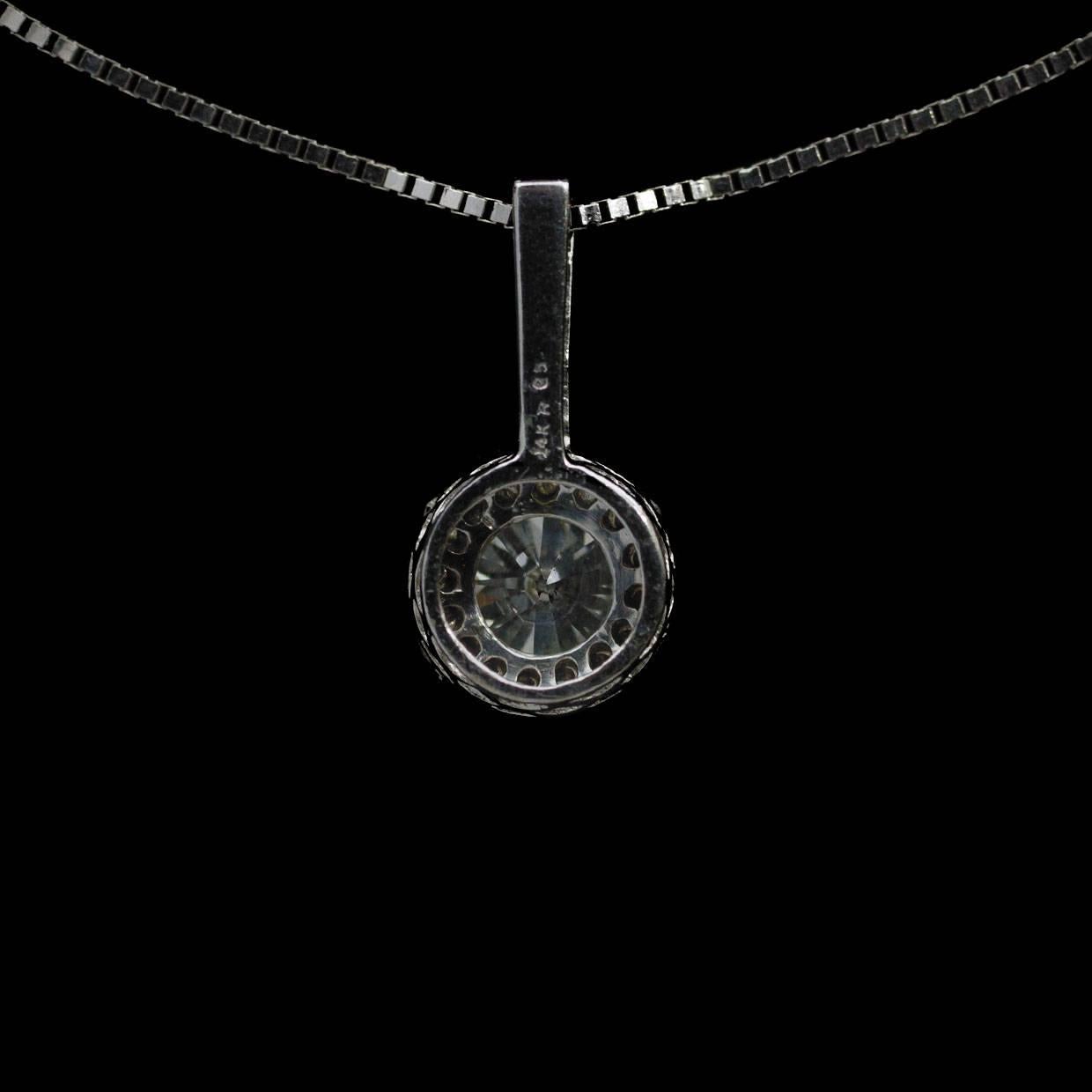 Women's Round Diamond White Gold Shared Prong Halo Pendant Necklace
