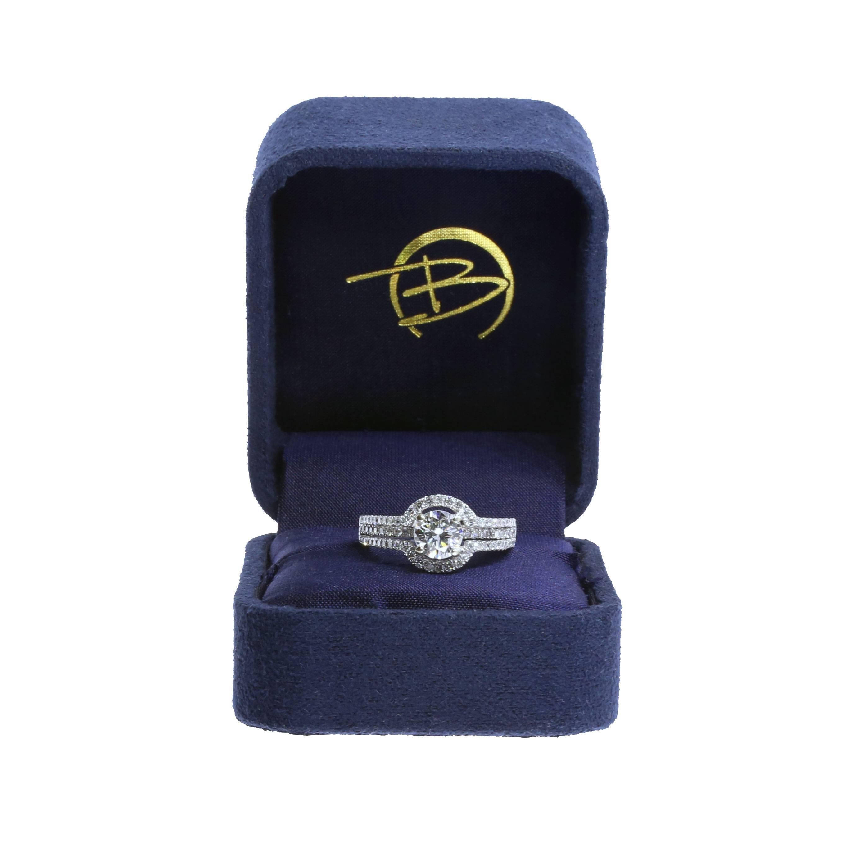 Natalie K Round Diamond White Gold Three-Row Halo Engagement Ring 1