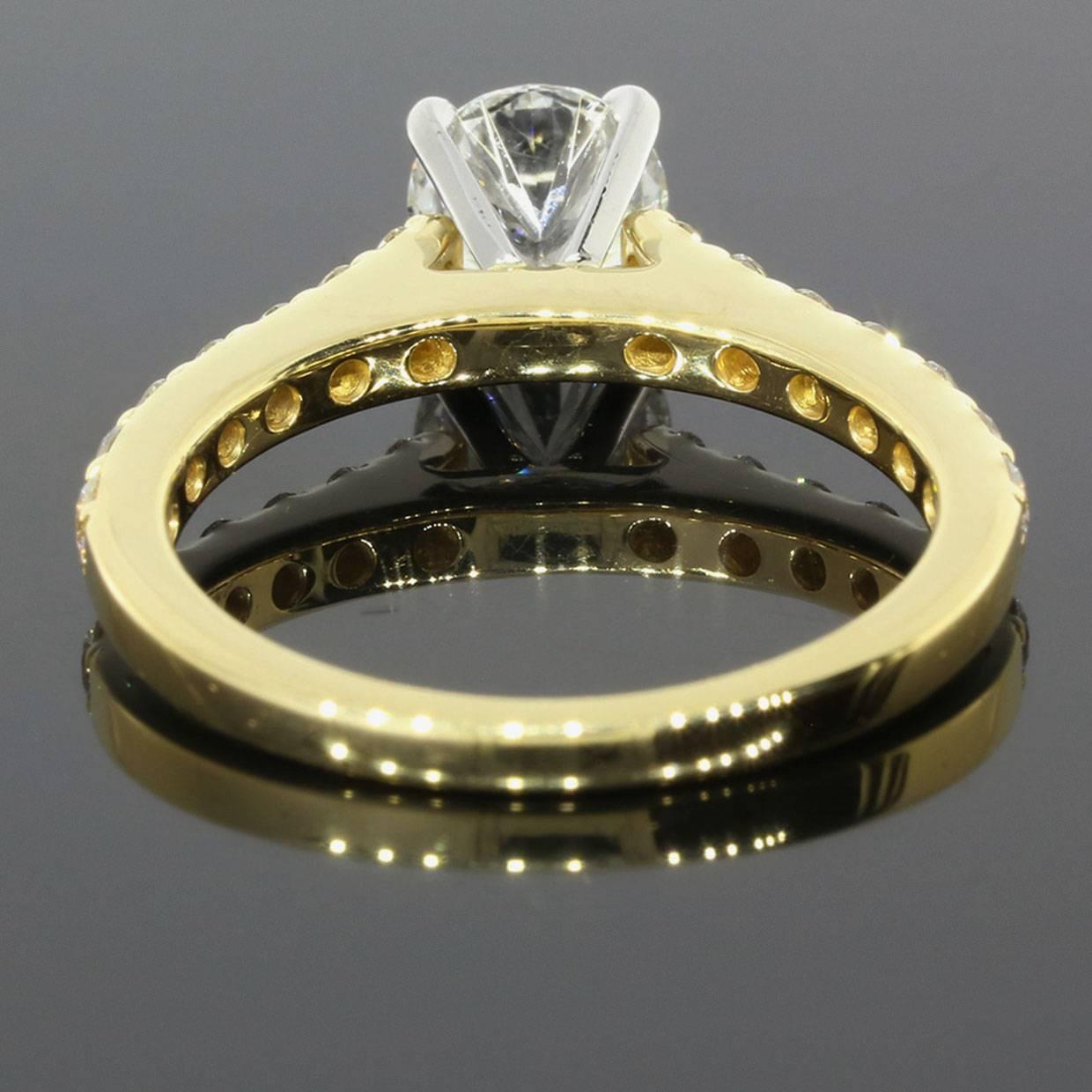 GIA Certified Gold and Platinum Shared Prong Round Diamond Engagement Ring In Excellent Condition In Columbia, MO
