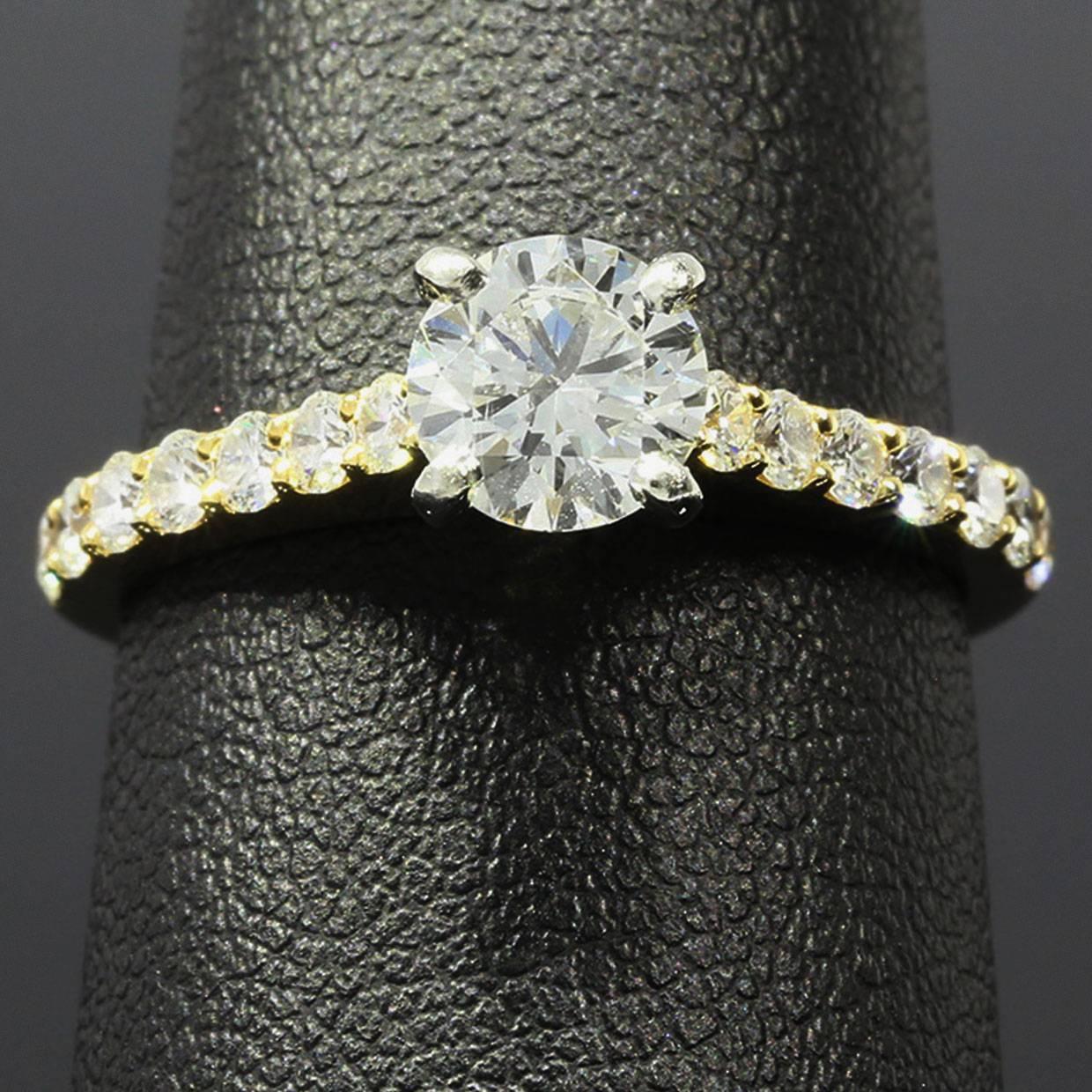 GIA Certified Gold and Platinum Shared Prong Round Diamond Engagement Ring 1