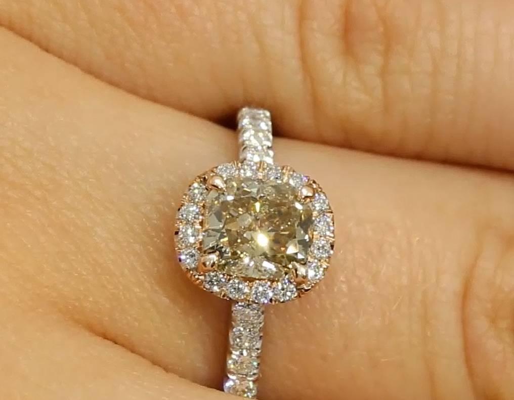Fancy Pinkish Brown Cushion Diamond Halo Engagement Ring For Sale 3