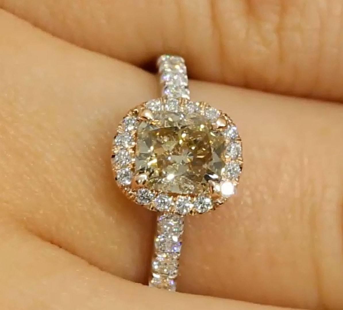 Fancy Pinkish Brown Cushion Diamond Halo Engagement Ring For Sale 2